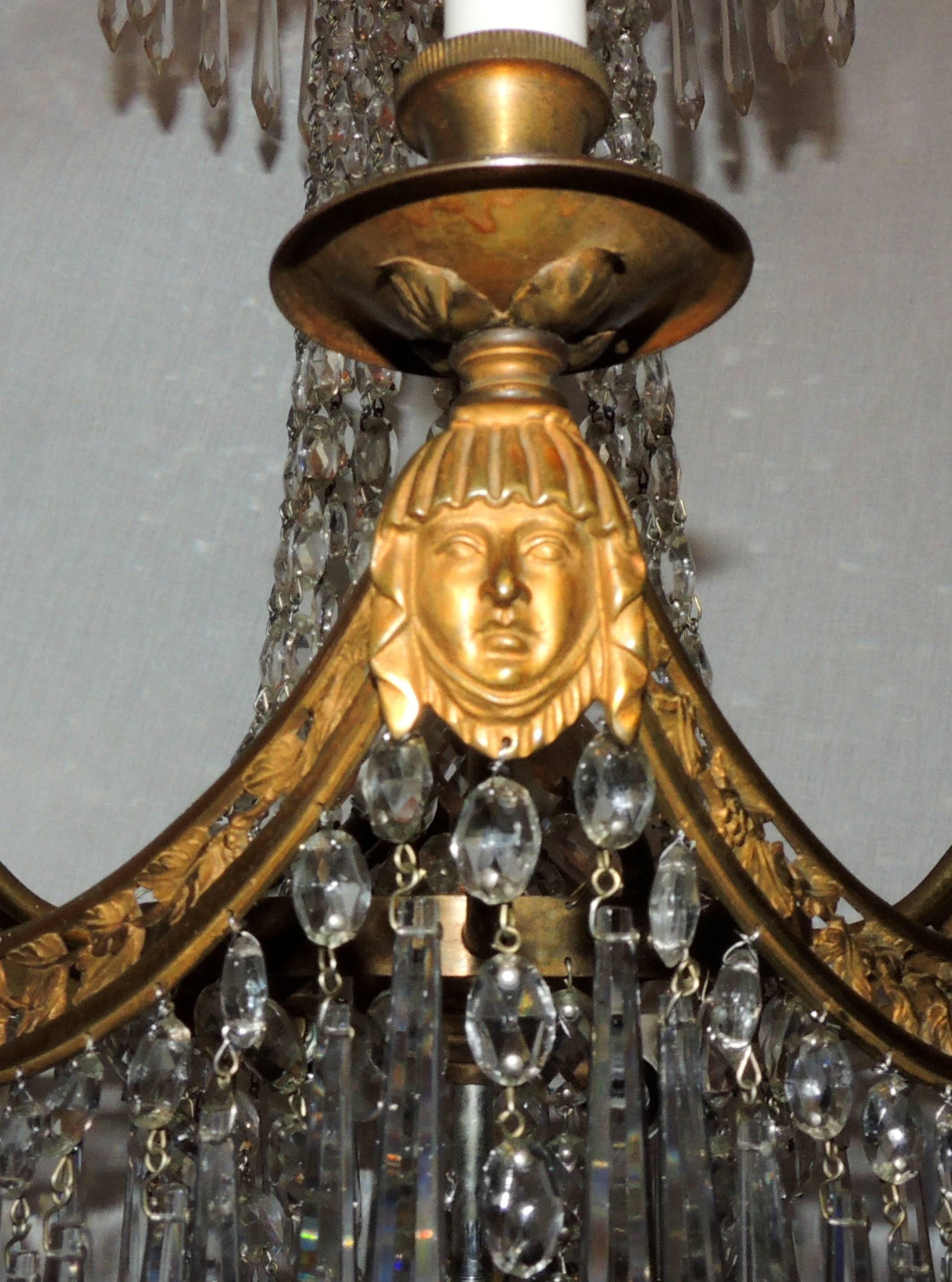 Fine French Bronze Neoclassical Baltic Empire Crystal Square Basket Chandelier  For Sale 1