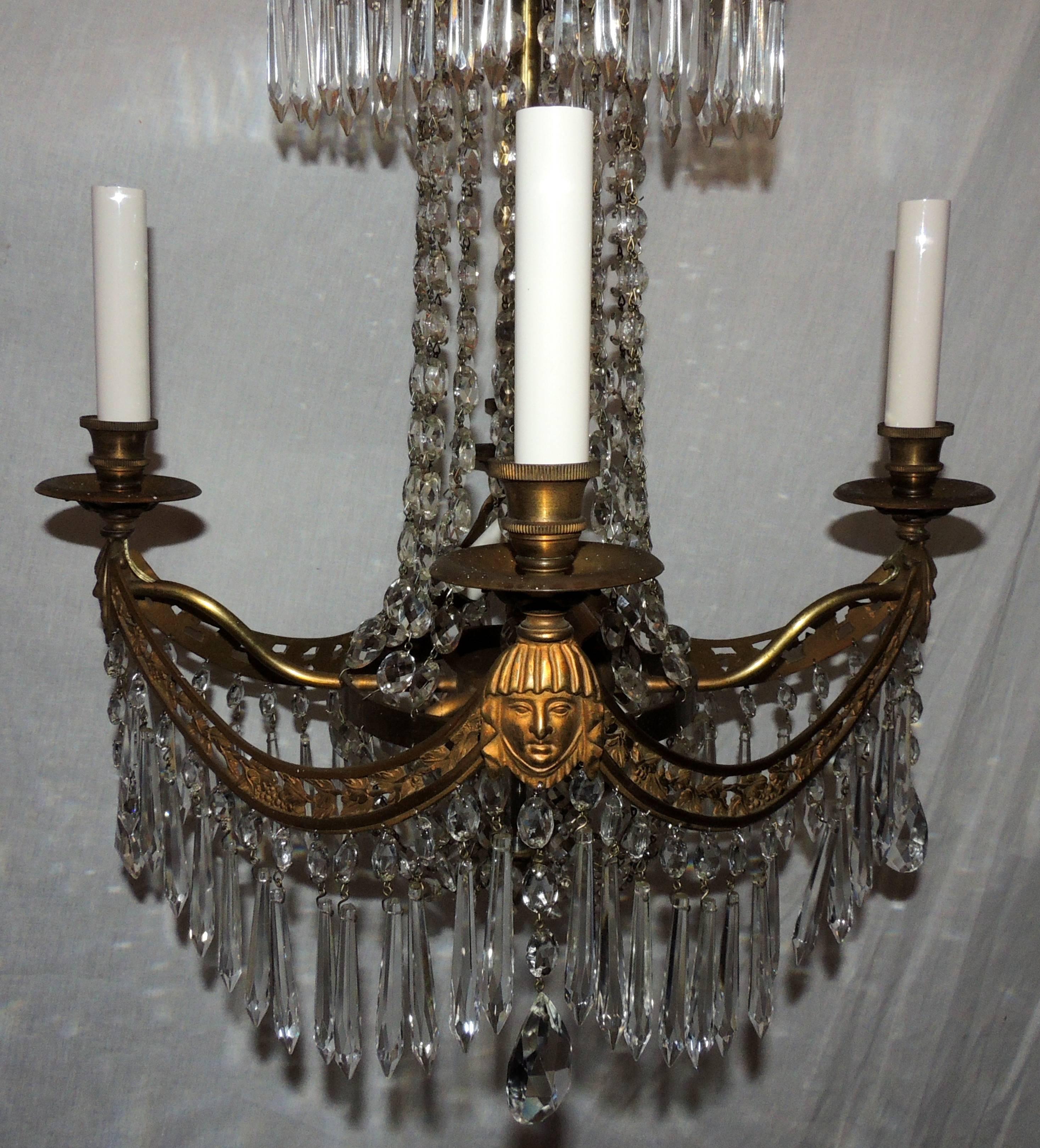 Fine French Bronze Neoclassical Baltic Empire Crystal Square Basket Chandelier  For Sale 2