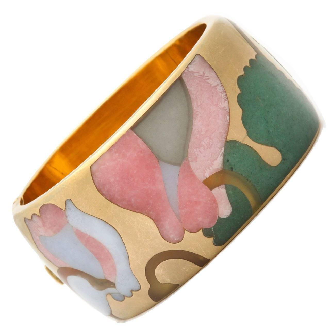 Angela Cummings Tiffany & Co. Carved Stone Inlaid 18-Karat Gold Bracelet Bangle