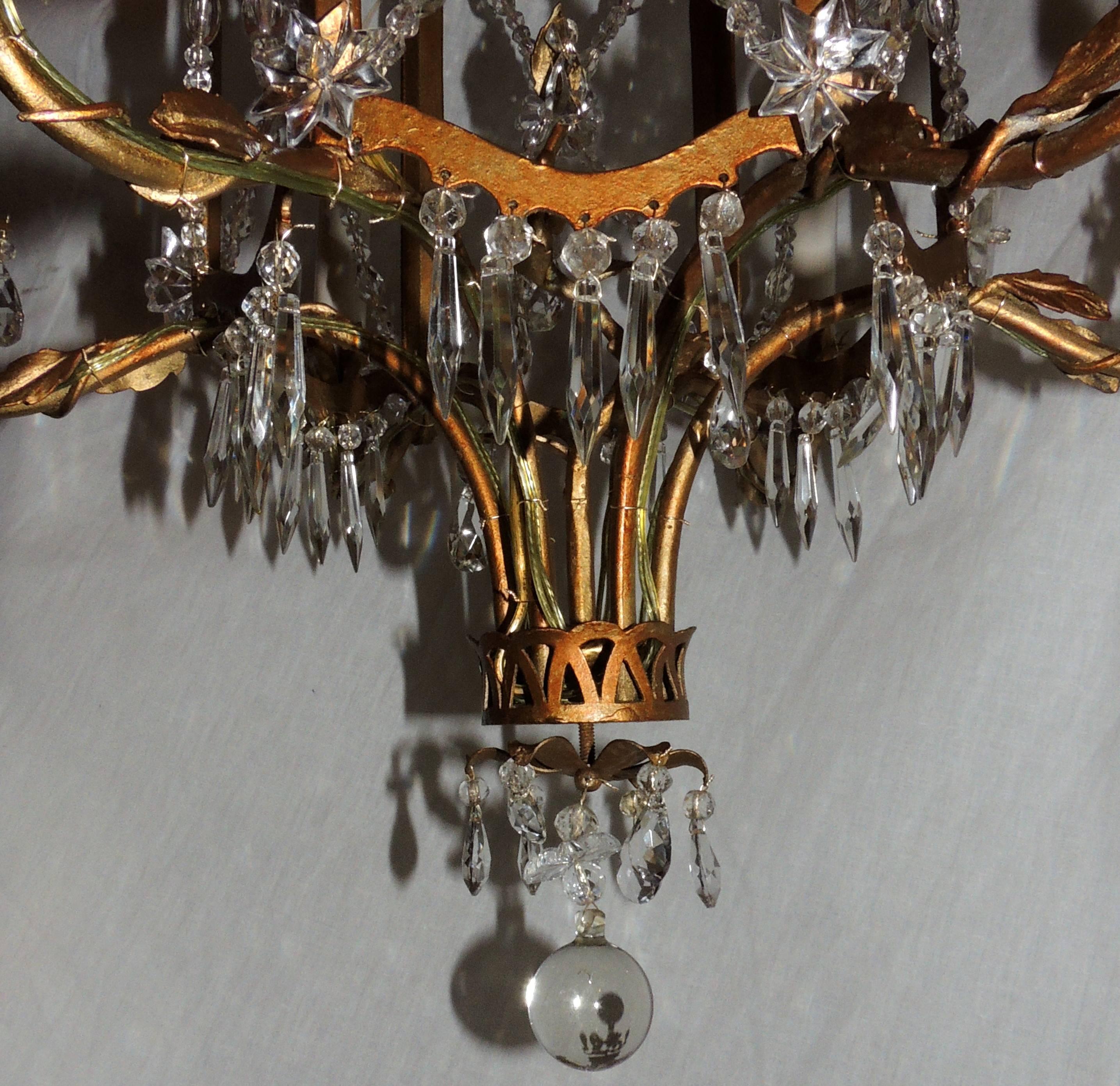 Mid-20th Century French Beaded Gold Gilt Baguès Pagoda Form Six-Light Crystal Chandelier