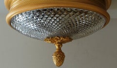 Set Four Sherle Wagner Knurled Dore Bronze Cut Crystal Flush Mount Fixture