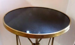Neoclassical Pair French Bronze Granite Round Regency Gueridon Tables Paw Feet