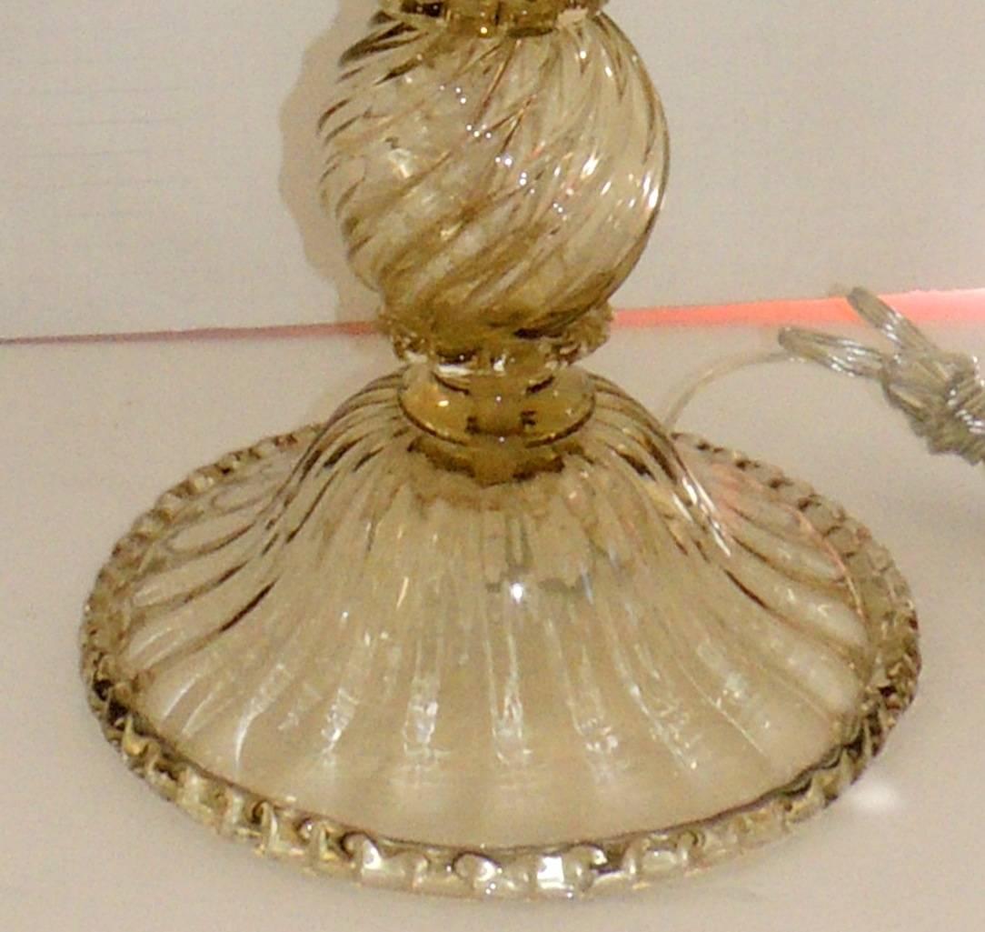 Mid-20th Century Mid-Century Modern Pair of Italian Venetian Swirl Murano Glass Deco Lamps For Sale