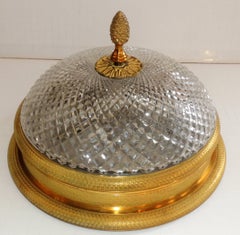 French Set Four Dore Bronze Cut Crystal Globe Flush Mount Chandeliers Fixtures