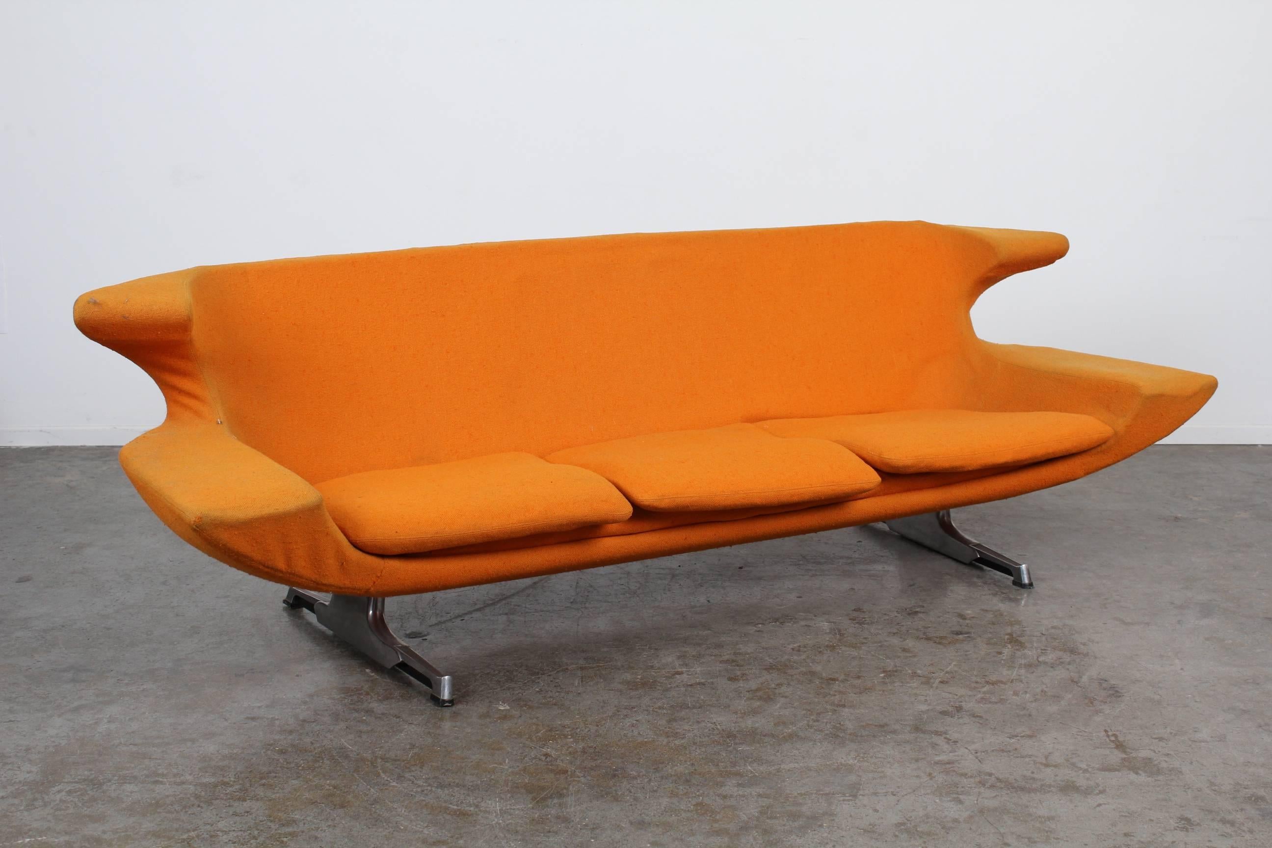 Rare and collected Swedish Mid-Century Modern wingback sofa by Hans-Erik Johansson for Westbergs Möbler, Tranås, Sweden. Shown in original fabric, will need to be reupholstered. Imported recently from Sweden.