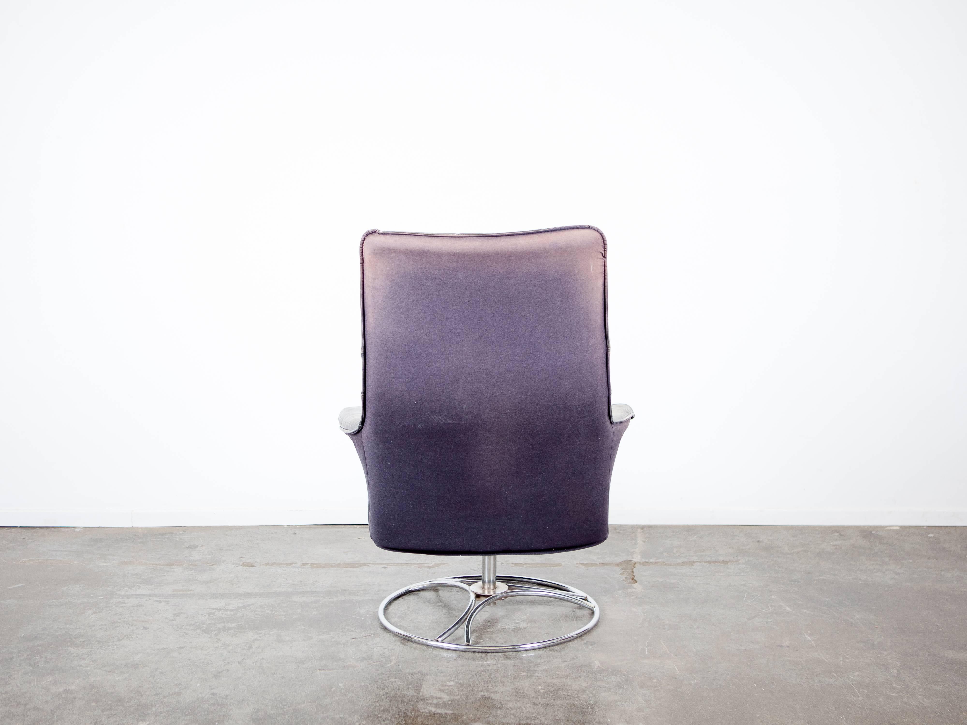 Mid-Century Modern Swedish Mid-Century Lounge Chair with Chrome Swivel Base