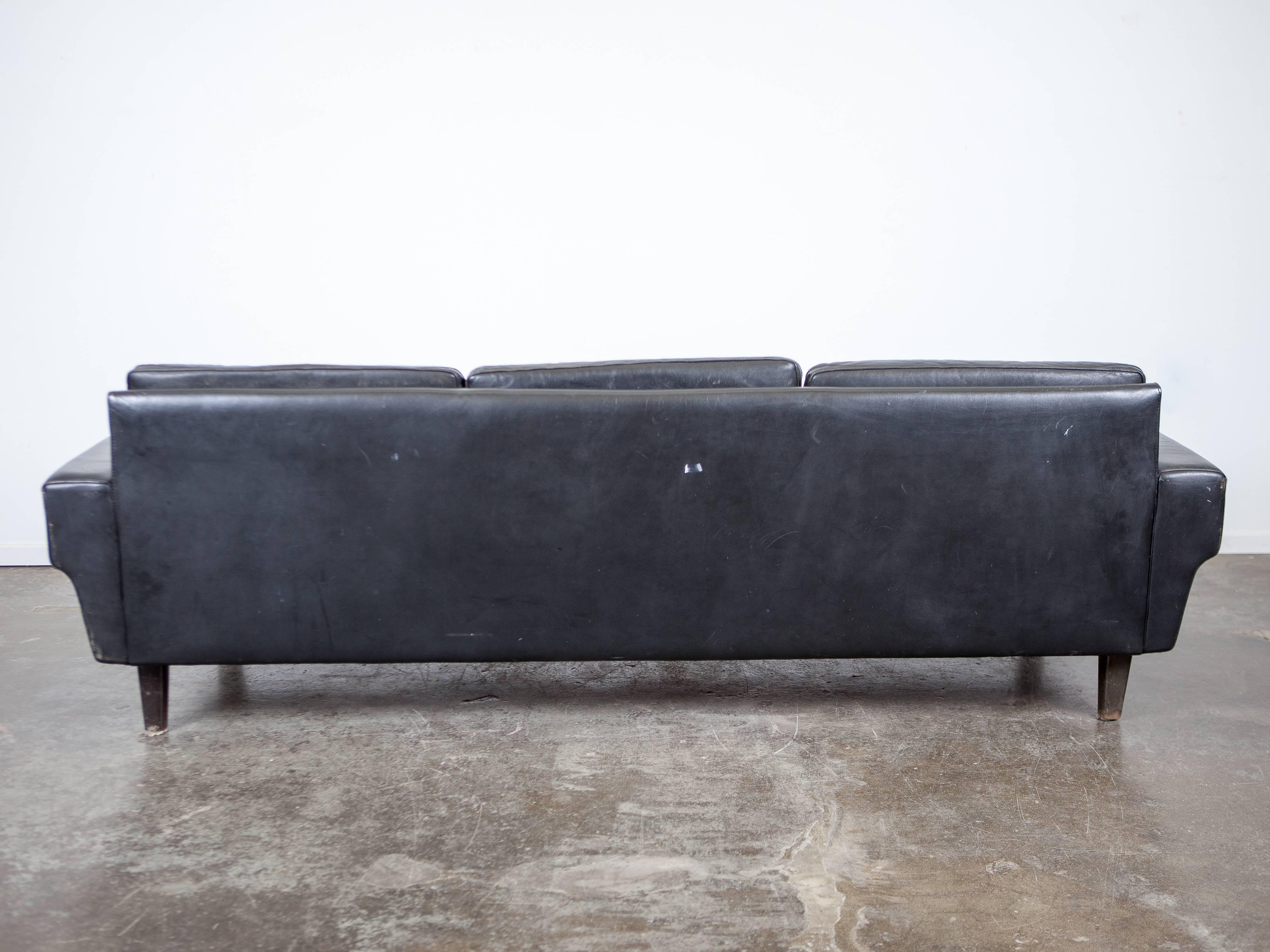 Mid-Century Modern Danish Mid-Century Black Leather Sofa