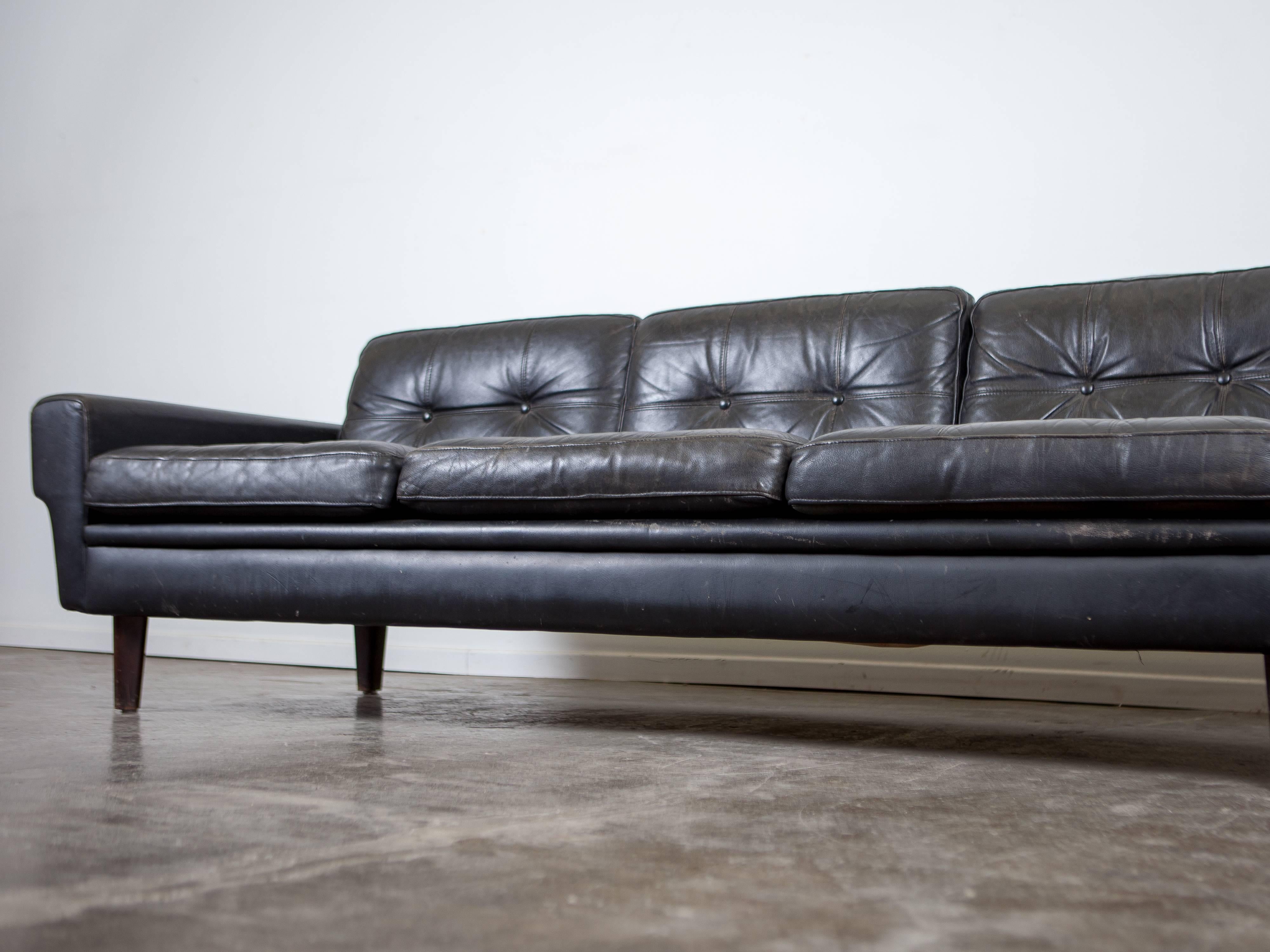 Danish Mid-Century Black Leather Sofa 2