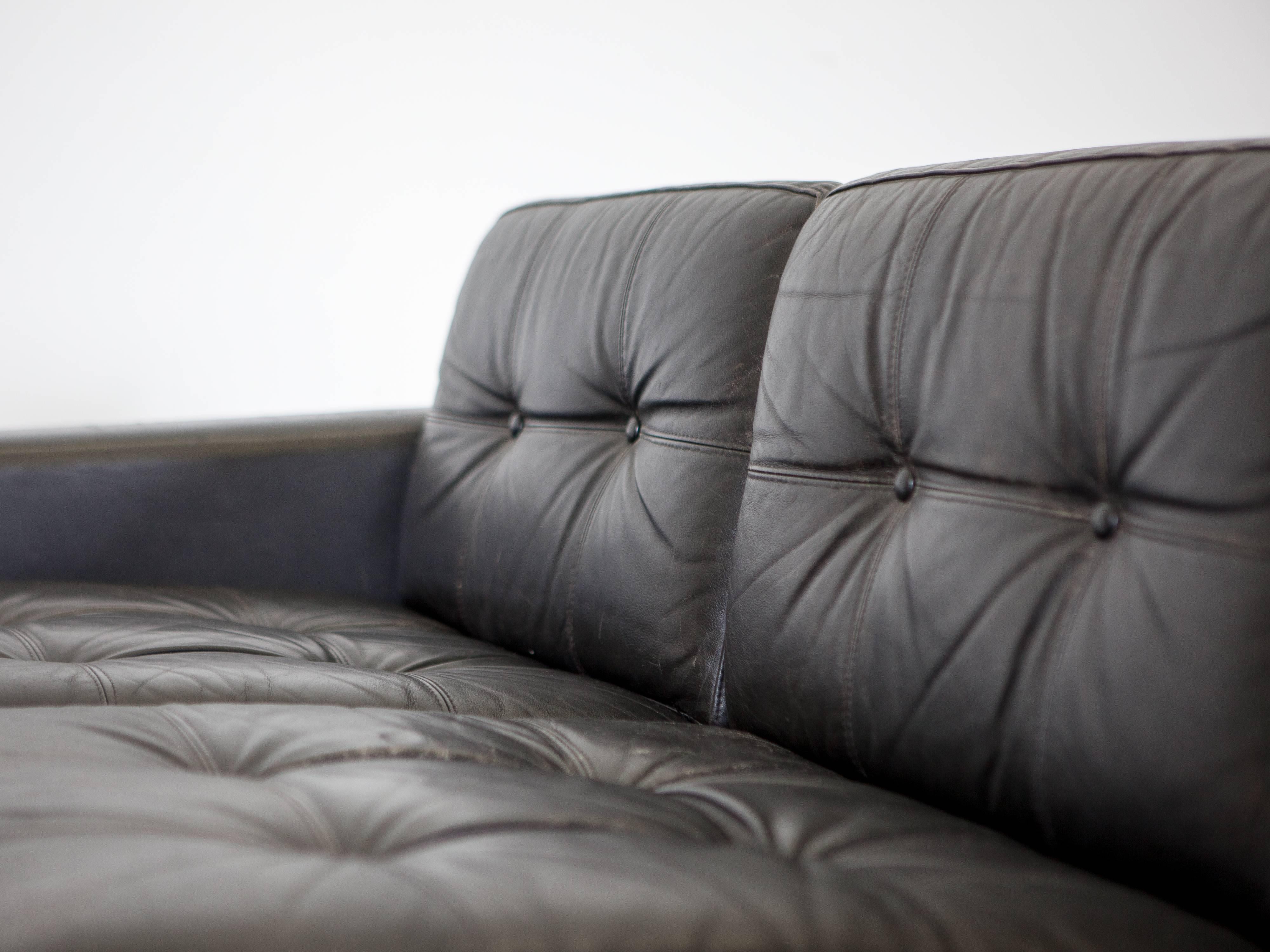 Danish Mid-Century Black Leather Sofa 3