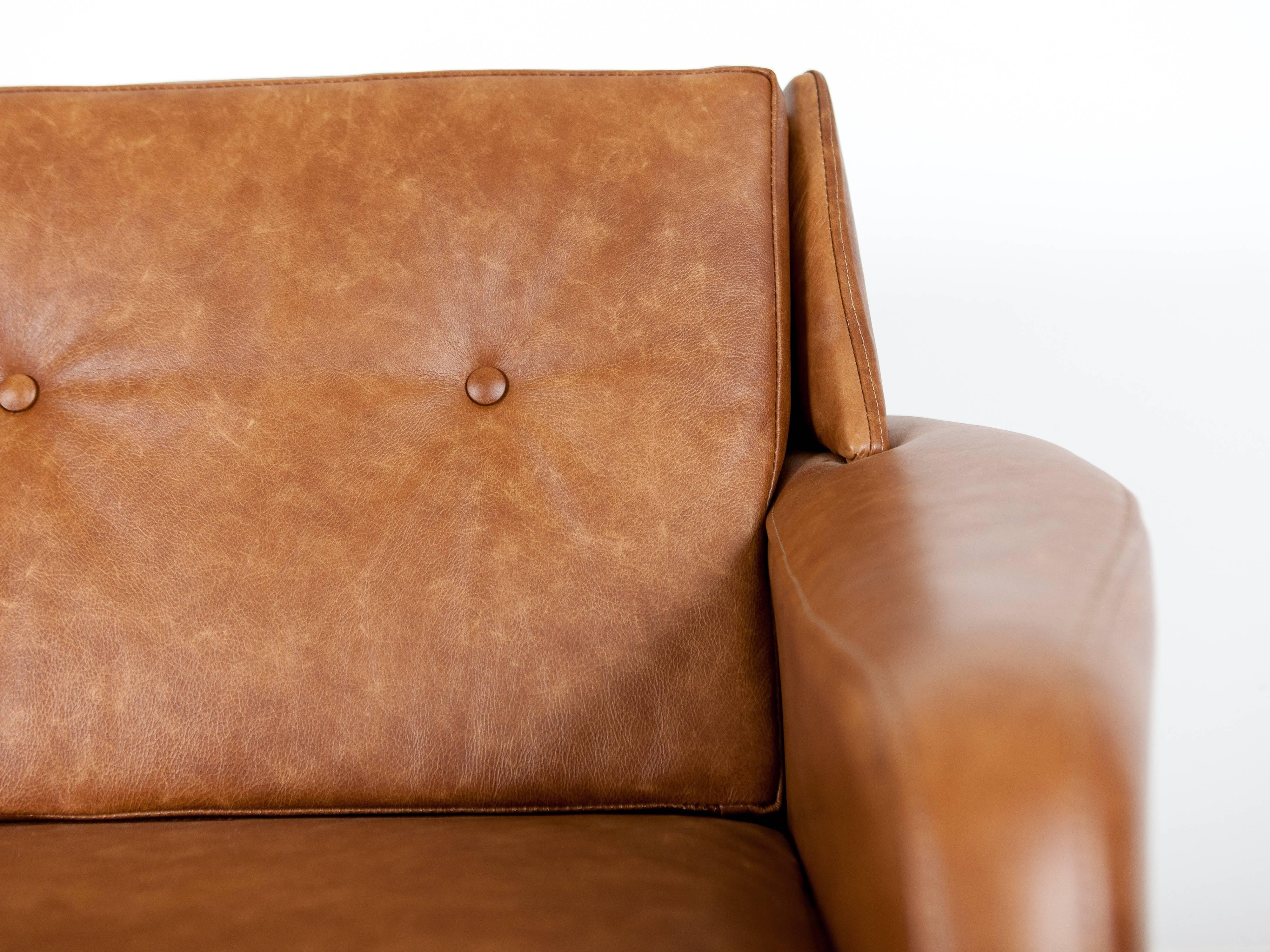 Danish Mid-Century Brown Leather Loveseat In Excellent Condition In North Hollywood, CA