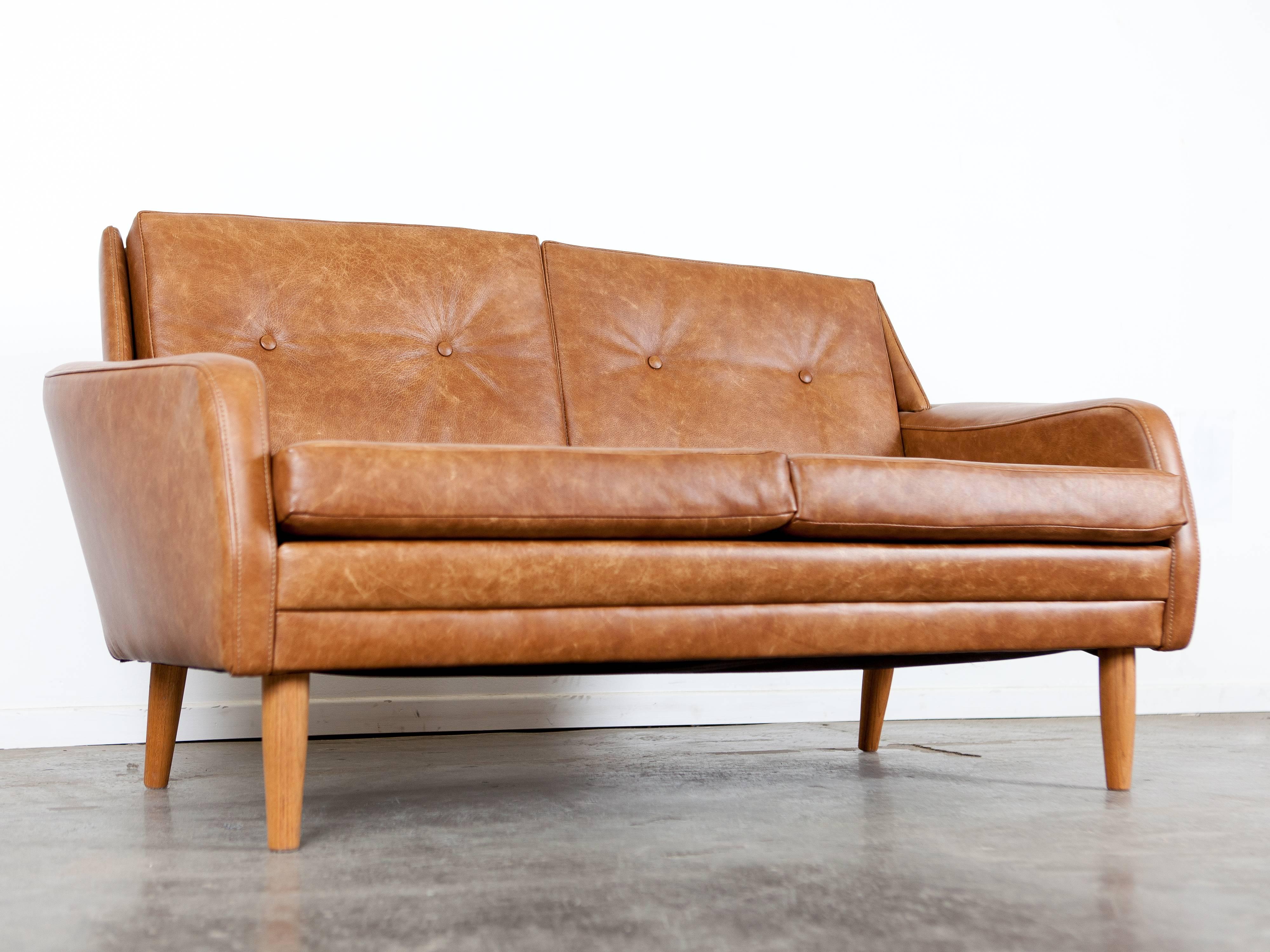 Mid-Century Modern Danish Mid-Century Brown Leather Loveseat