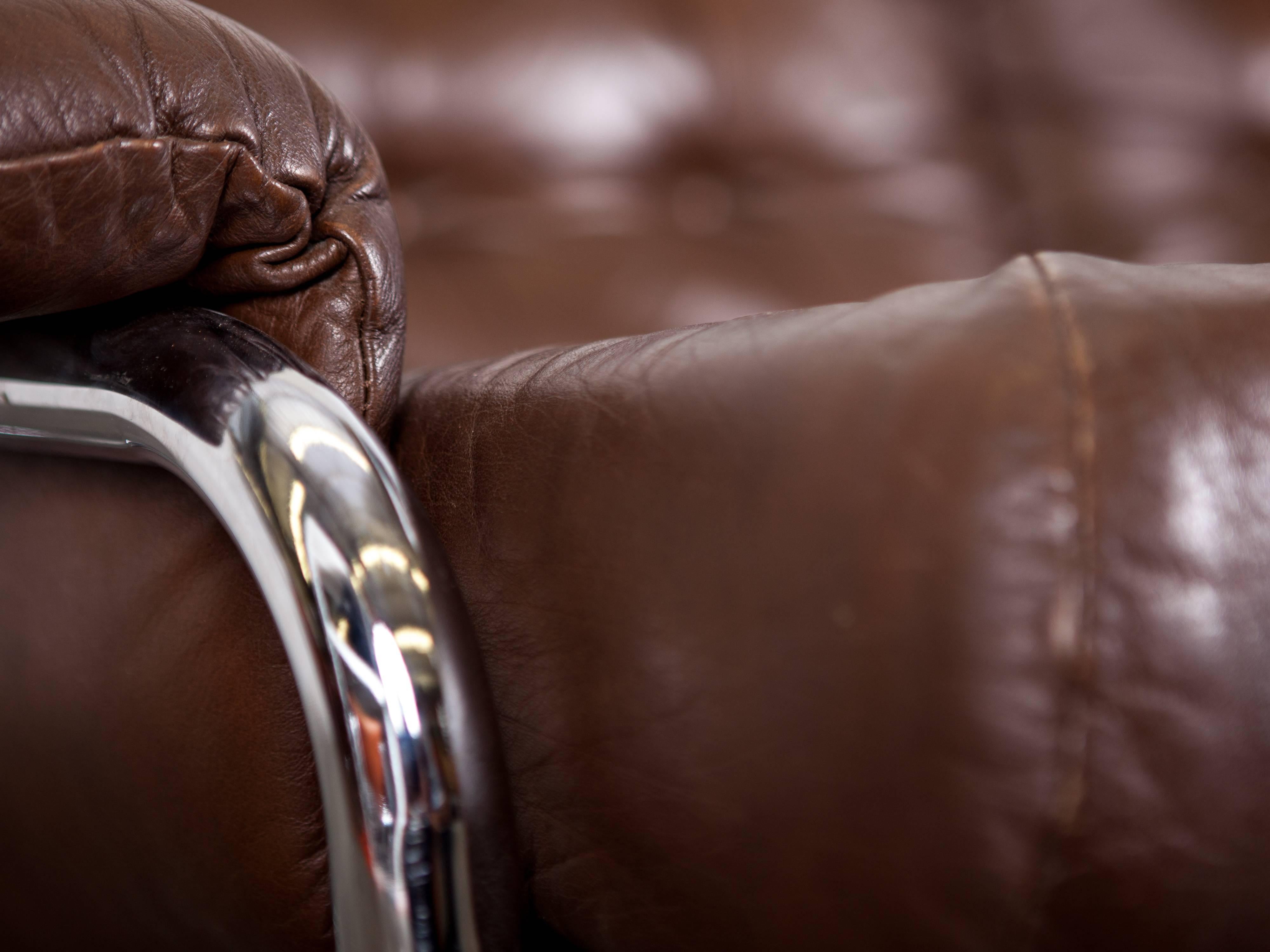 Suédois Sofa en cuir chromé Johan Bertil Häggström des années 1970