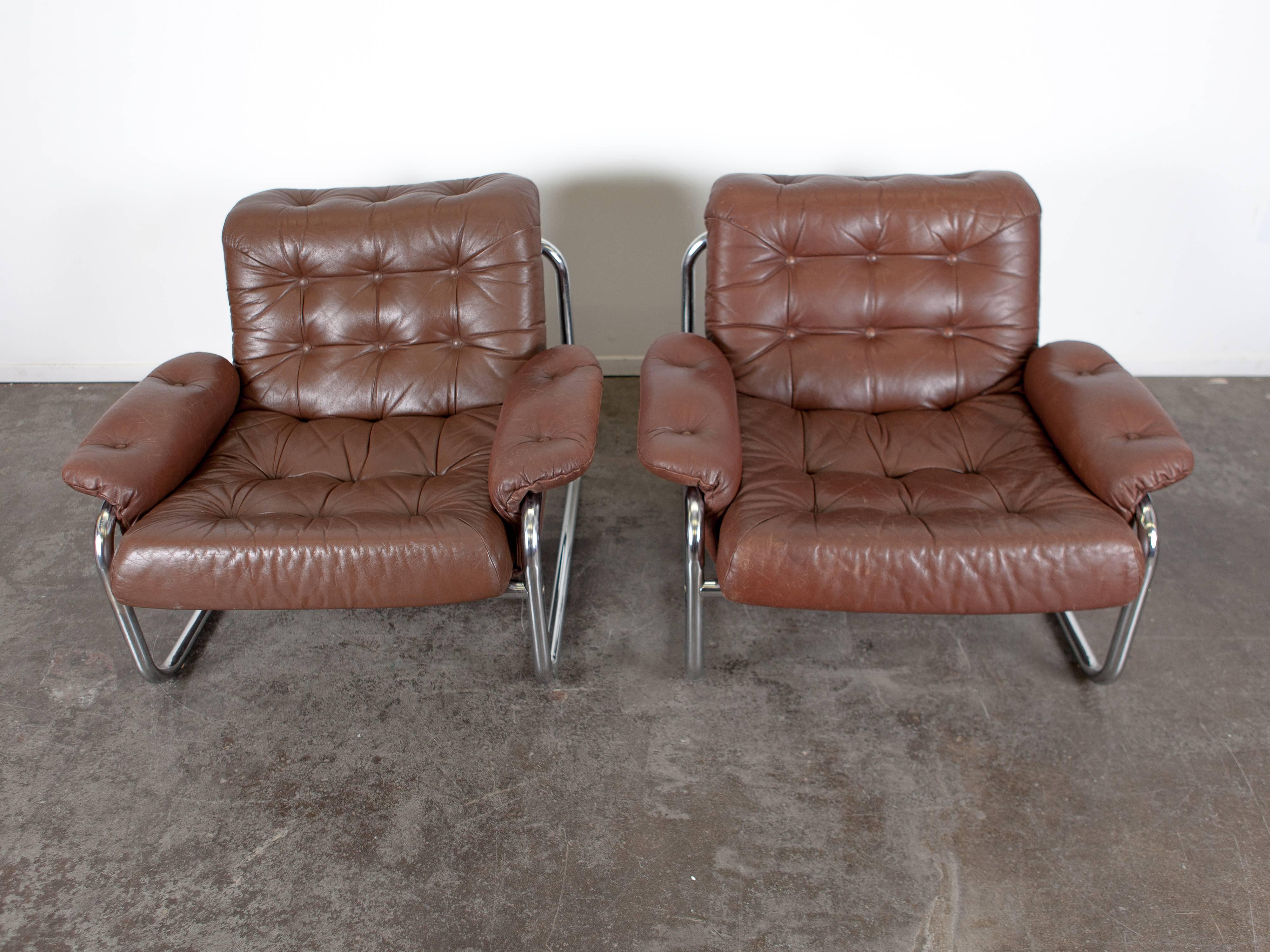 Pair of Johan Bertil Häggström, 1970s Leather Lounge Chairs In Excellent Condition In North Hollywood, CA