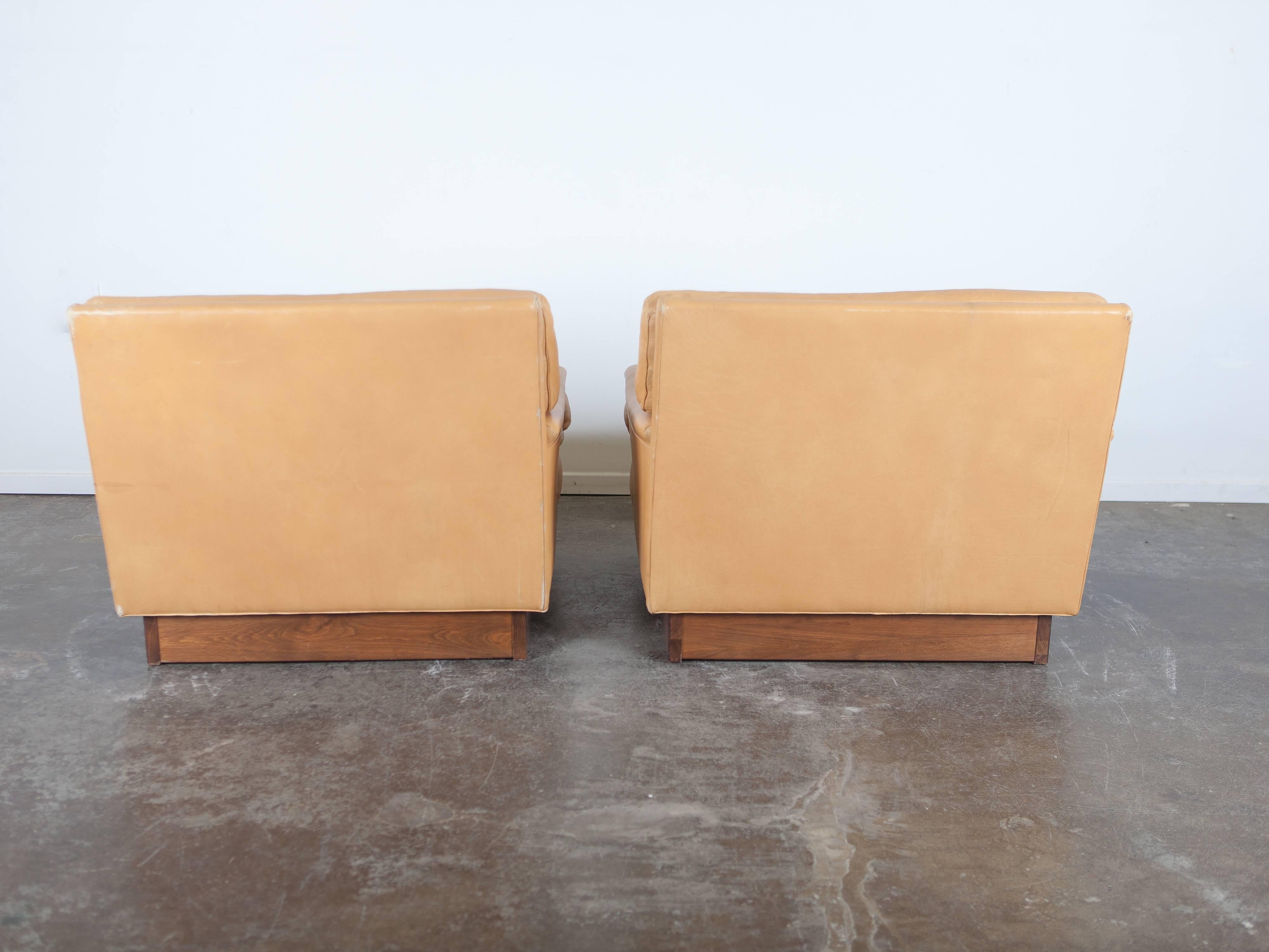 'Merkur' Tan Leather Lounge Chairs by Arne Norell 1
