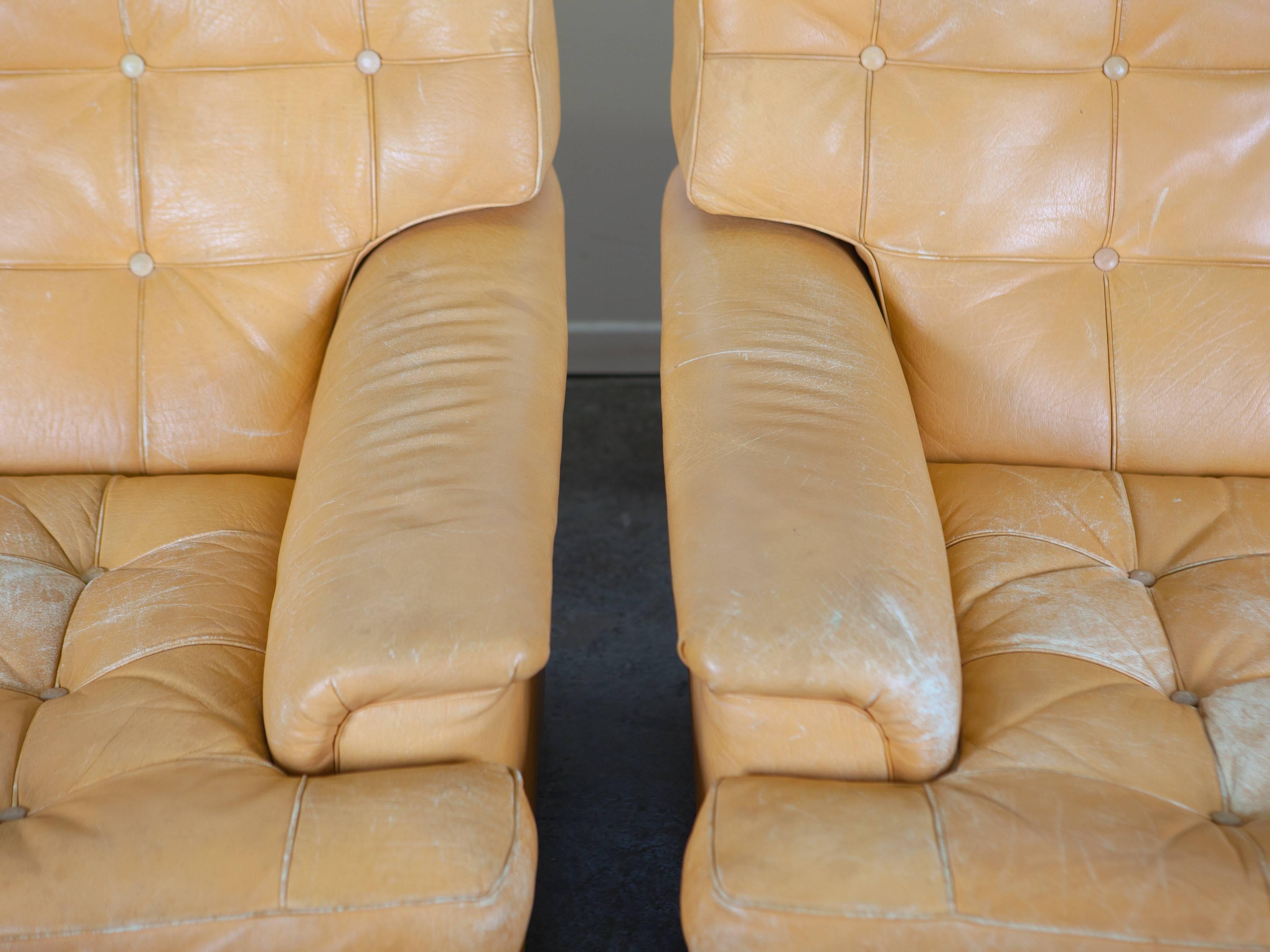 'Merkur' Tan Leather Lounge Chairs by Arne Norell 2