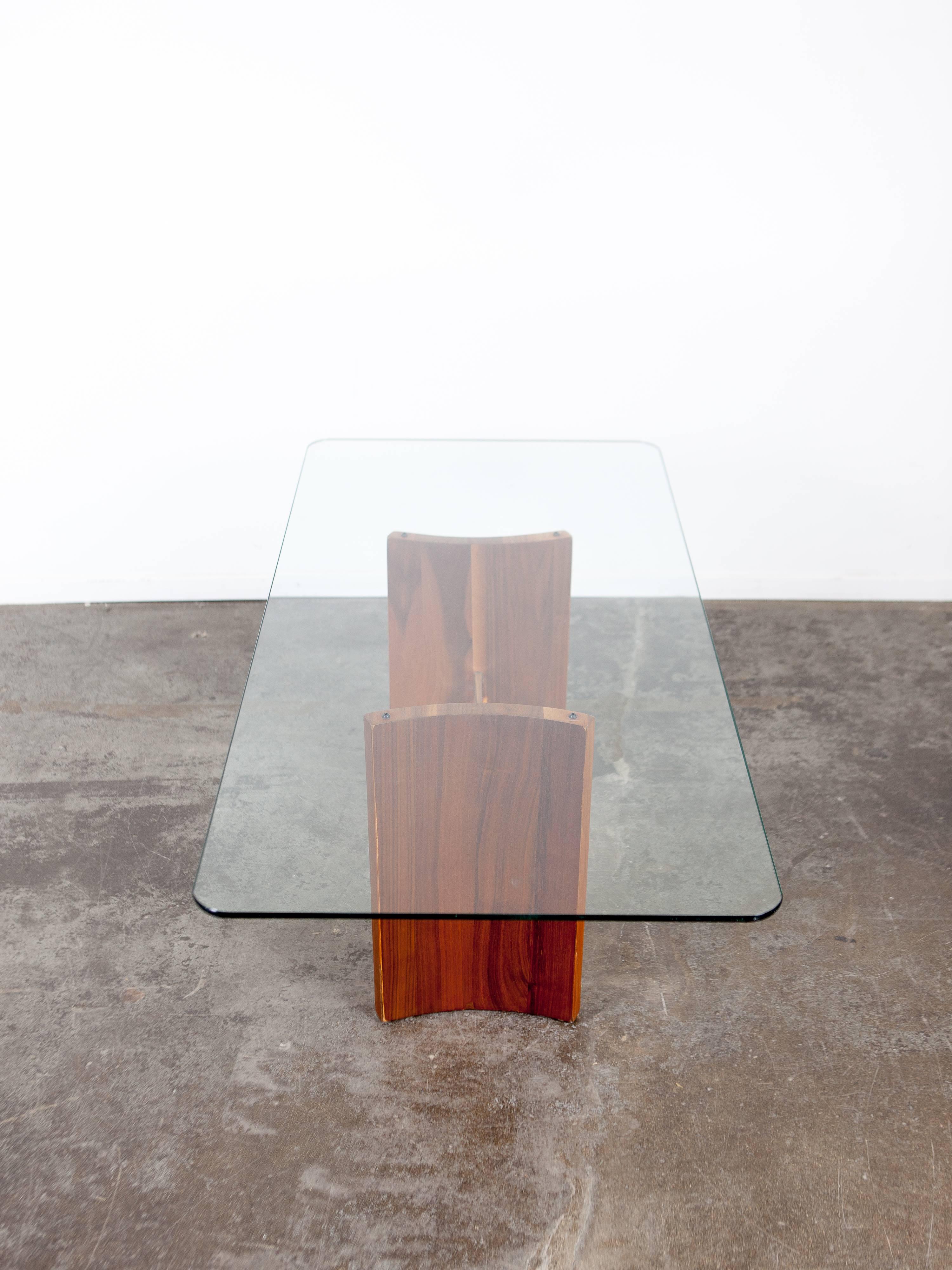 Mid-Century Glass Walnut Coffee Table 4