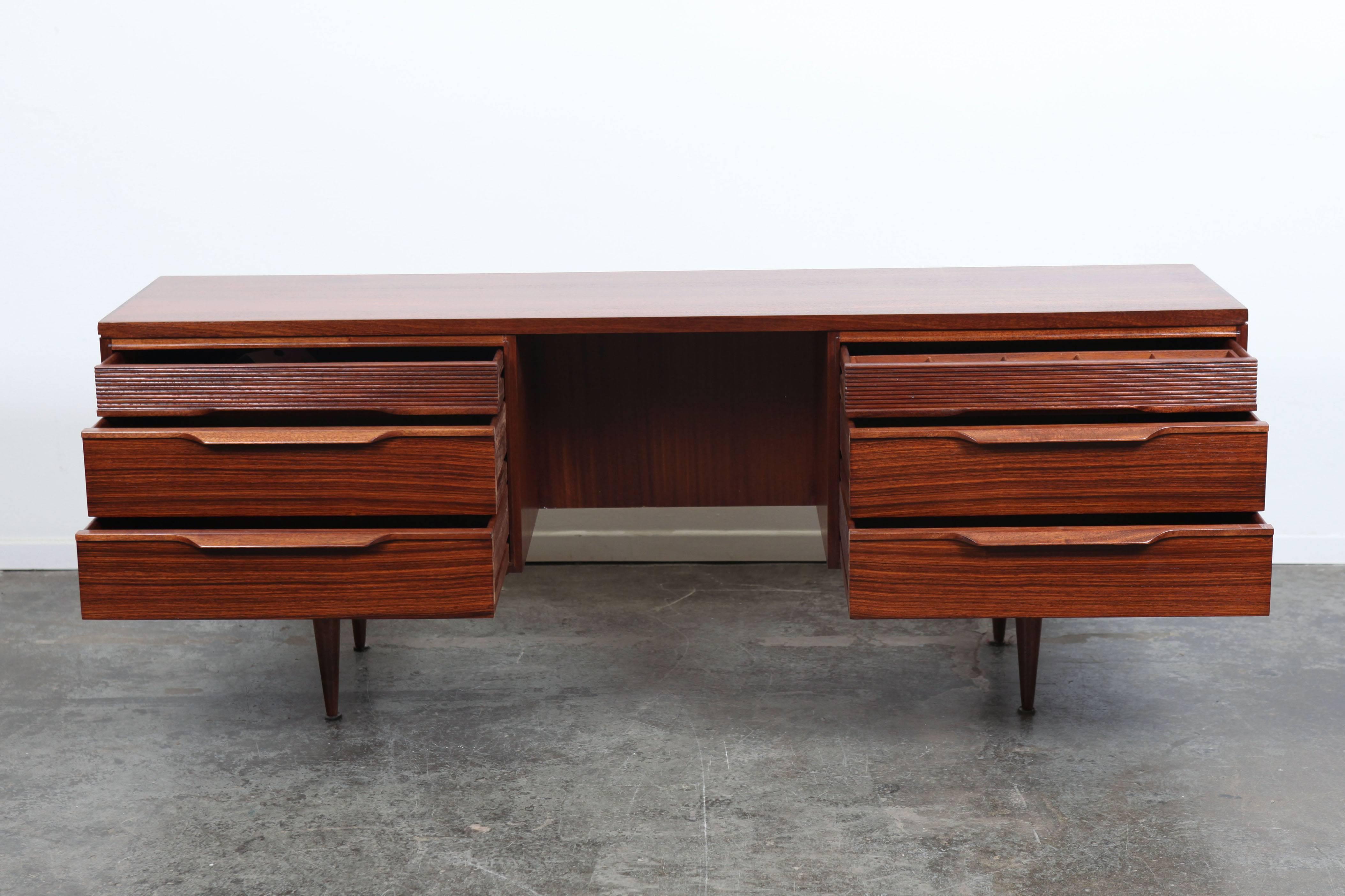 Mid-Century White and Newton Mahogany Desk Vanity In Excellent Condition In North Hollywood, CA