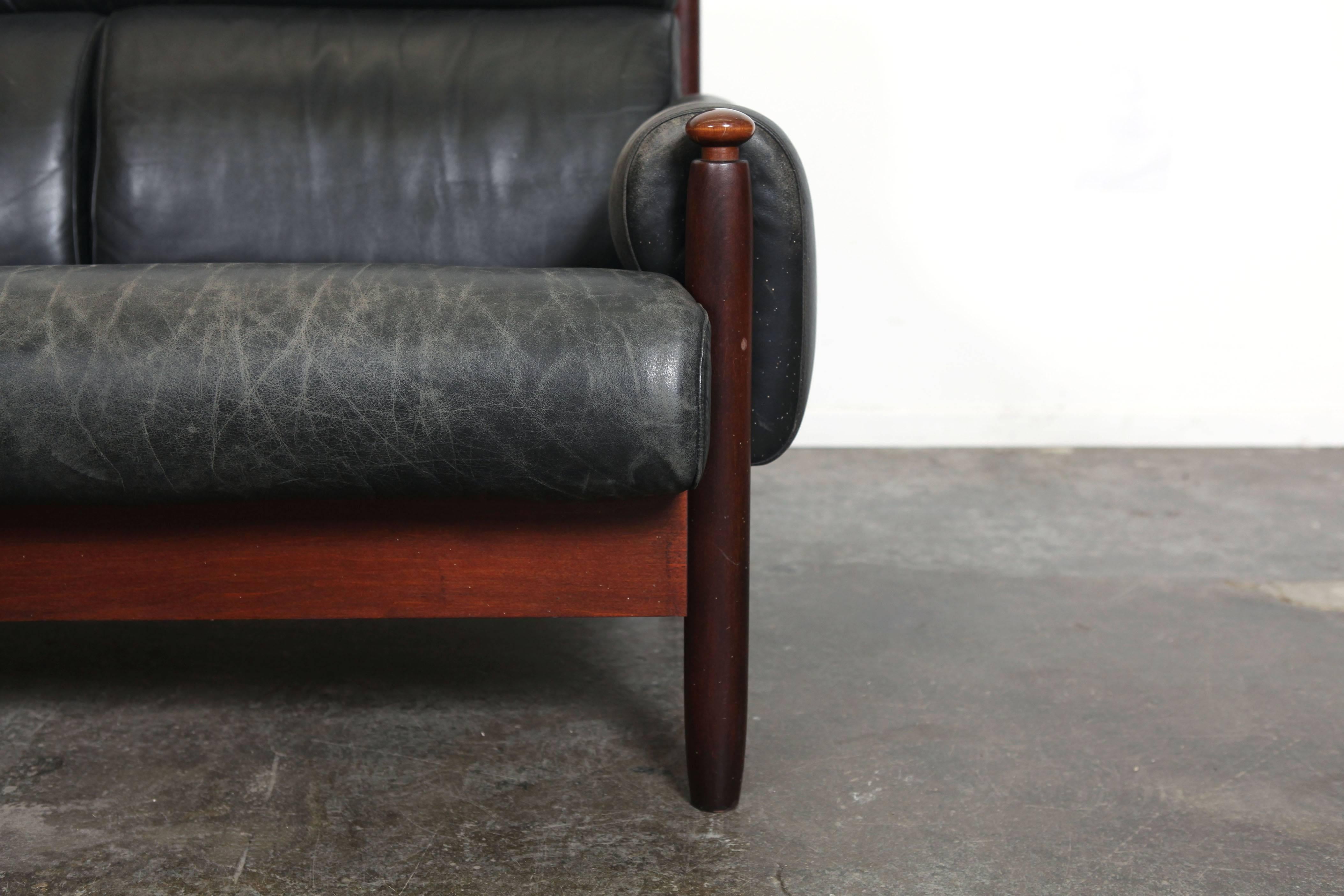 Mid-Century Swedish Black Leather Sofa 2