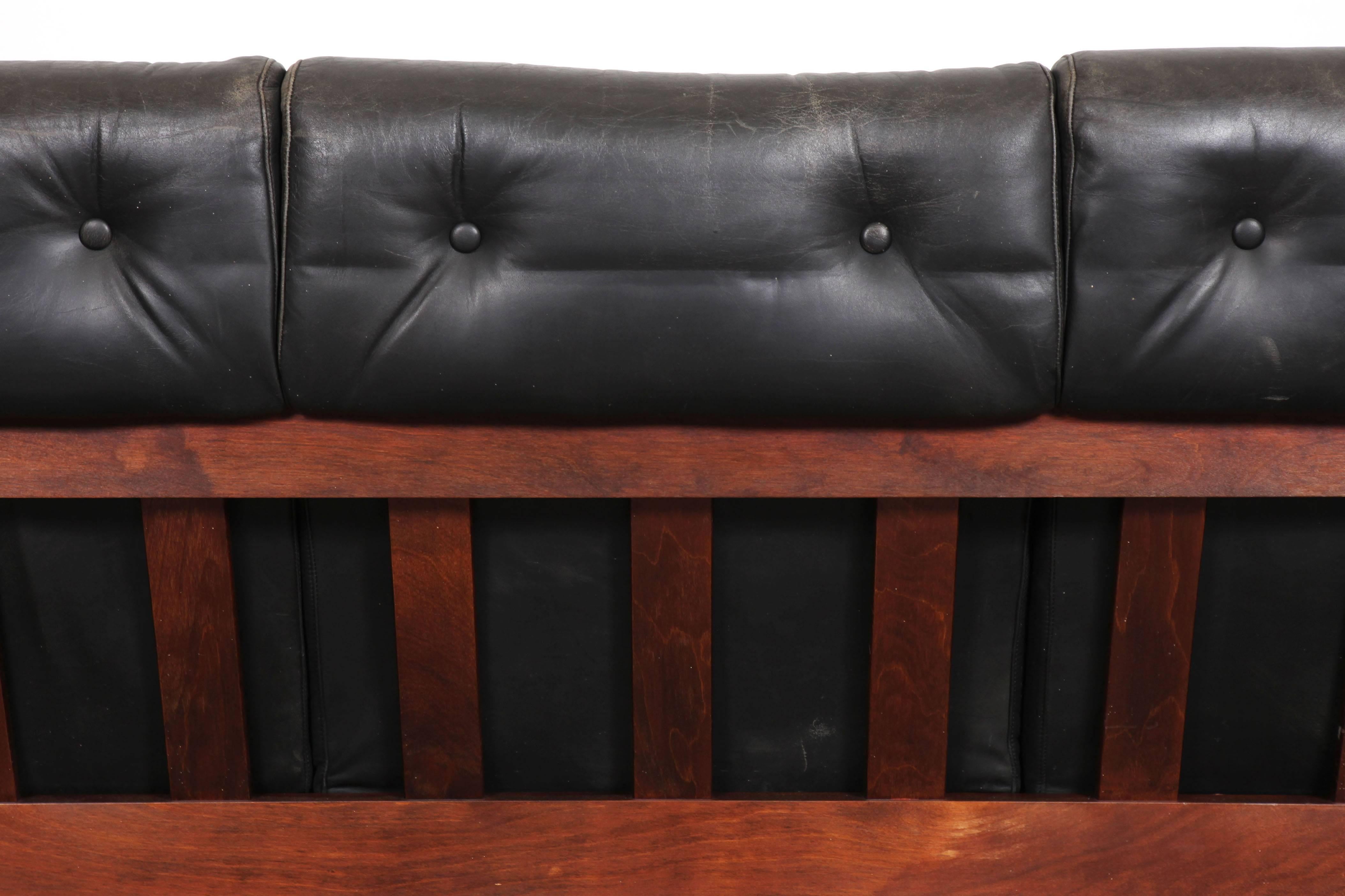 Mid-Century Modern Mid-Century Swedish Black Leather Sofa