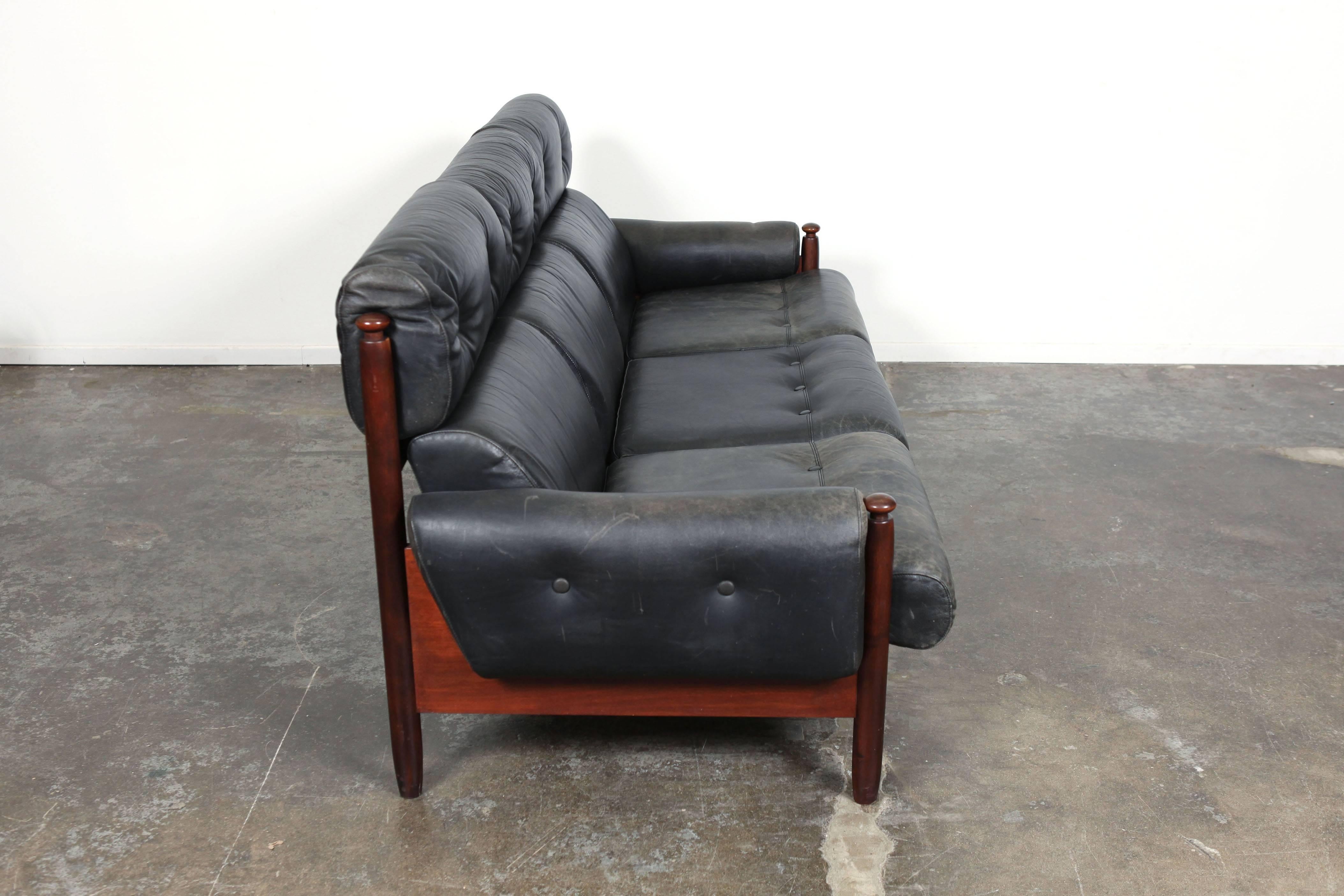 mid century black leather sofa