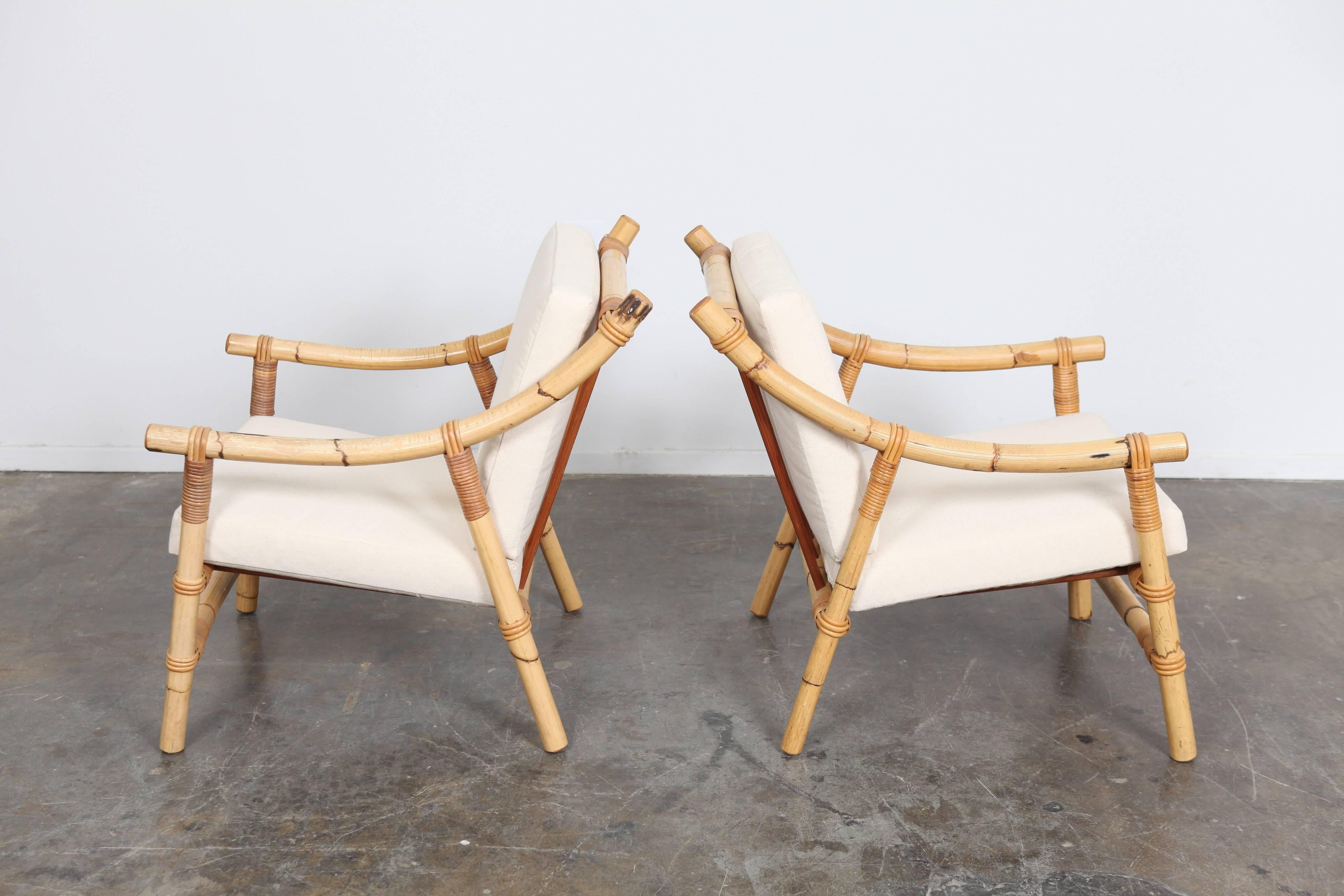 Pair of Bamboo Mid-Century Modern Lounge Chairs In Excellent Condition In North Hollywood, CA