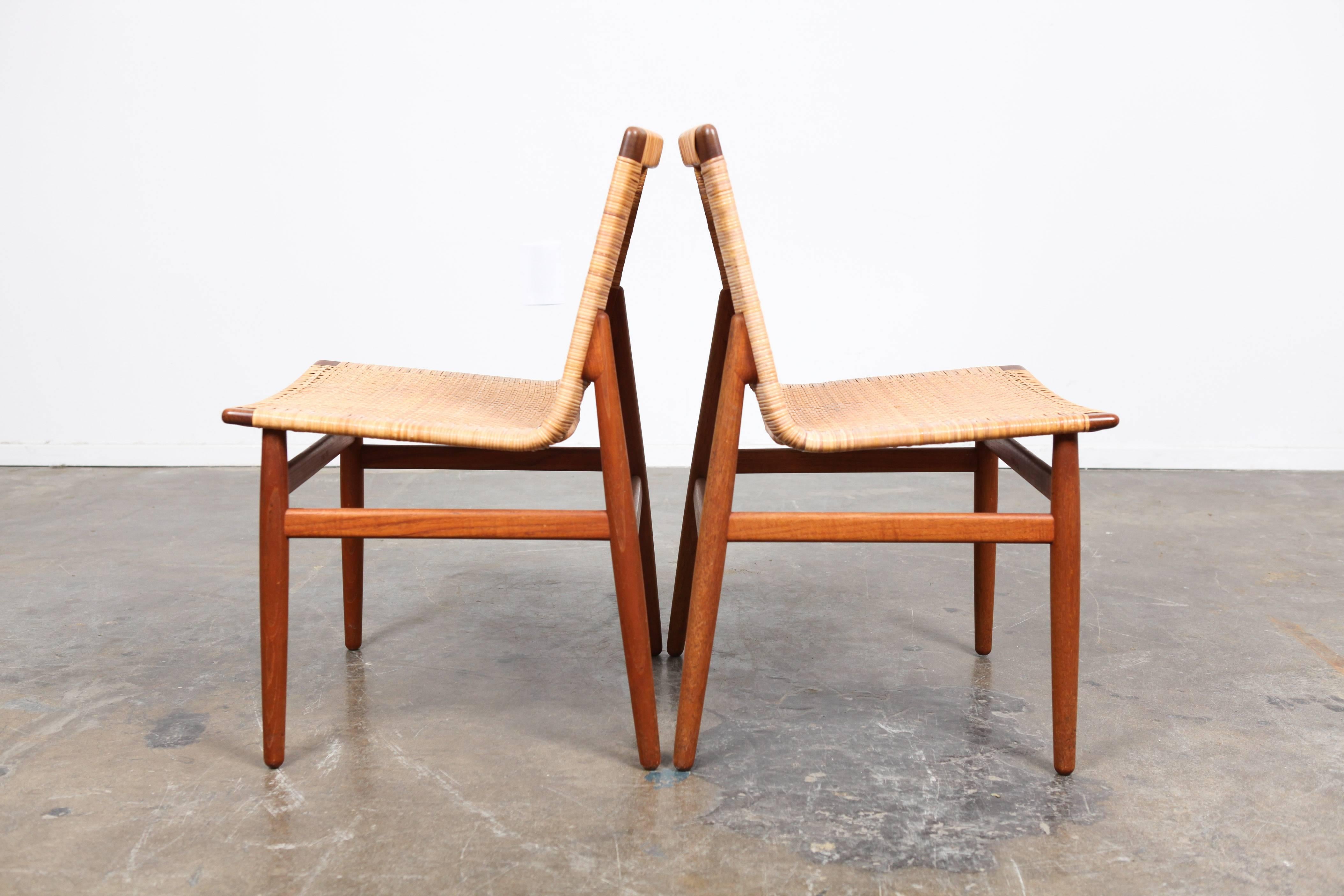Cane Set of Four Very Rare Teak Danish Dining Chairs by Jorgen Høj