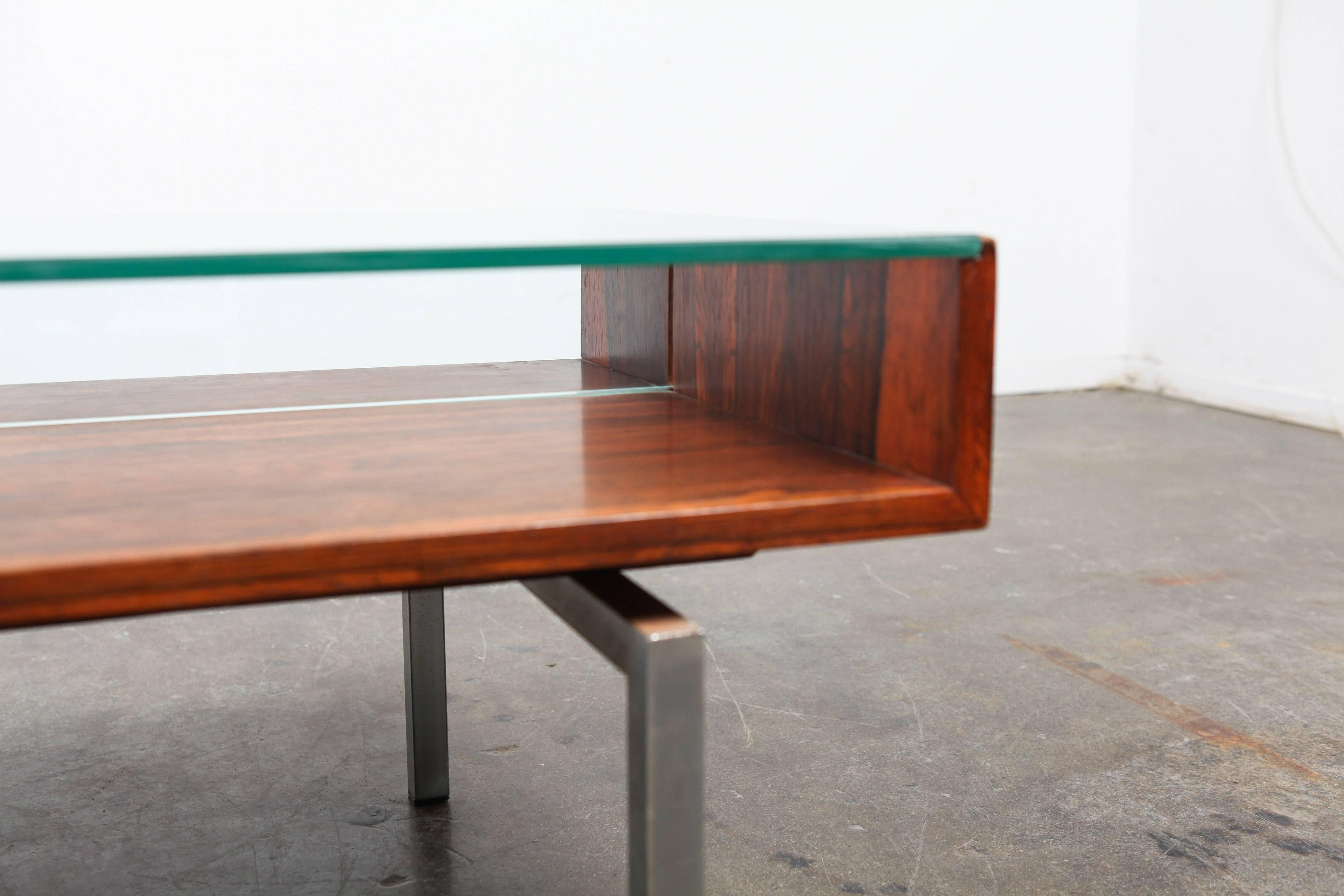 Mid-20th Century Mid-Century Modern Danish Rosewood Glass Top Coffee Table