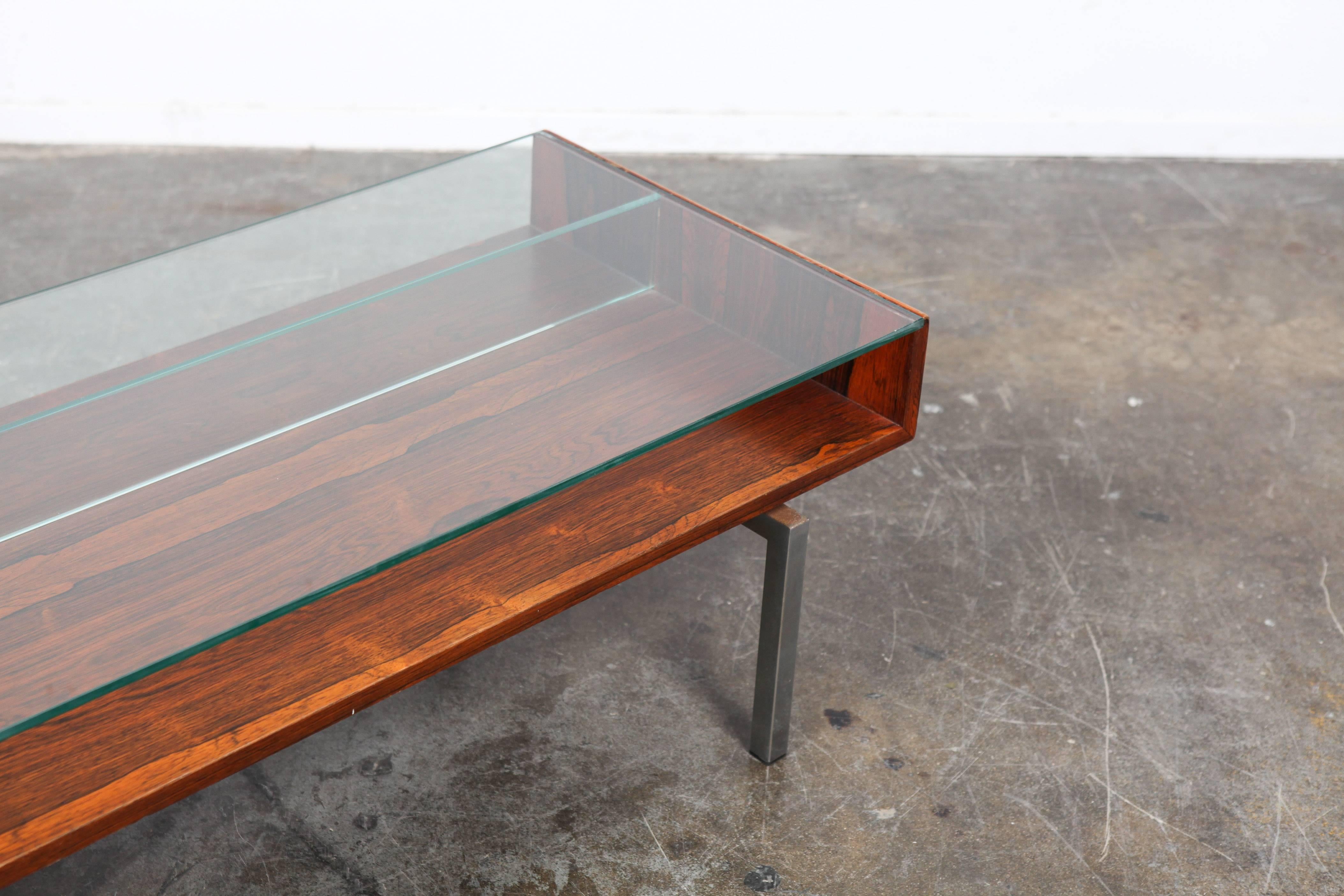 Mid-Century Modern Danish Rosewood Glass Top Coffee Table 2