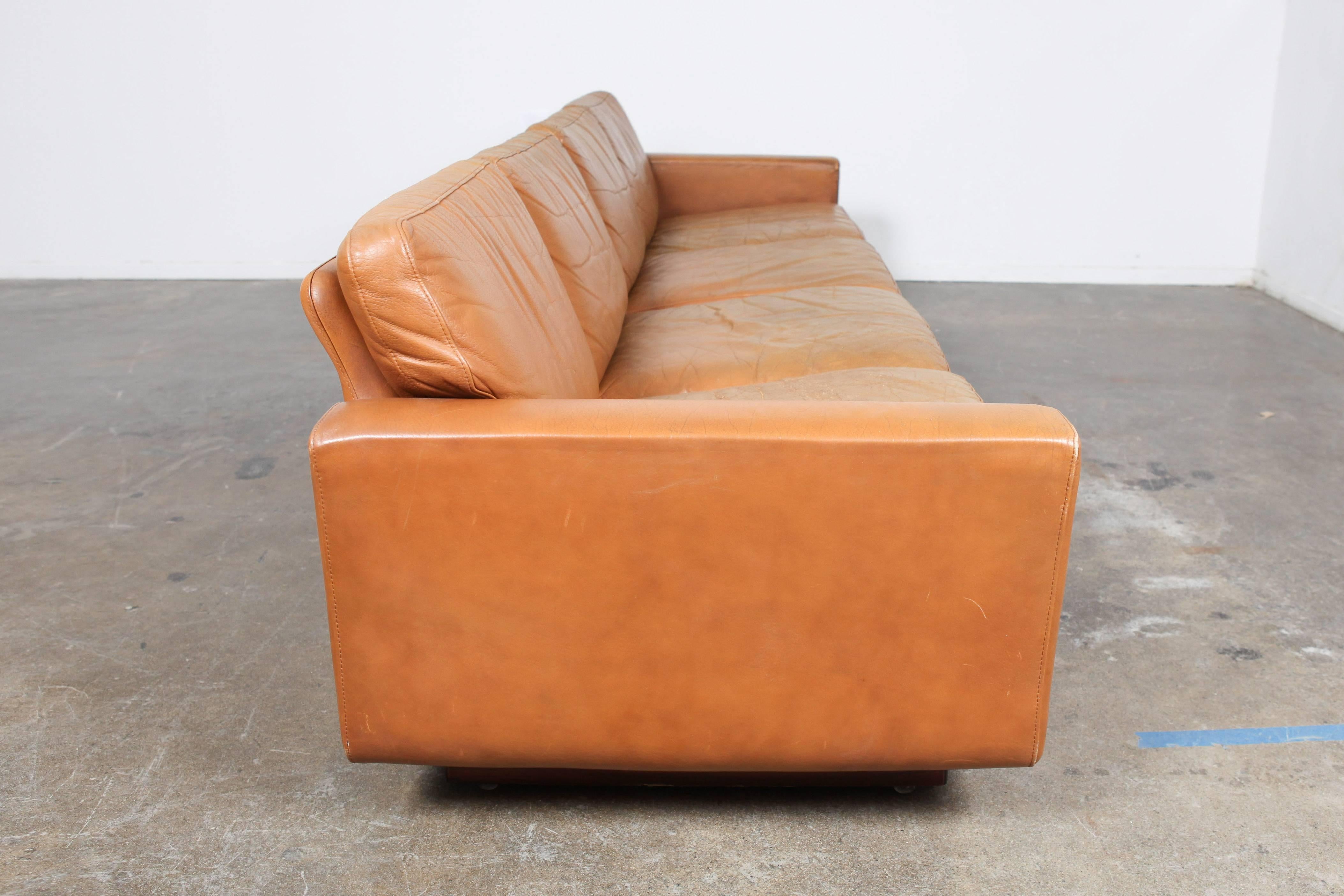 Mid-20th Century Danish Mid-Century Modern Low Leather Four-Seat Sofa