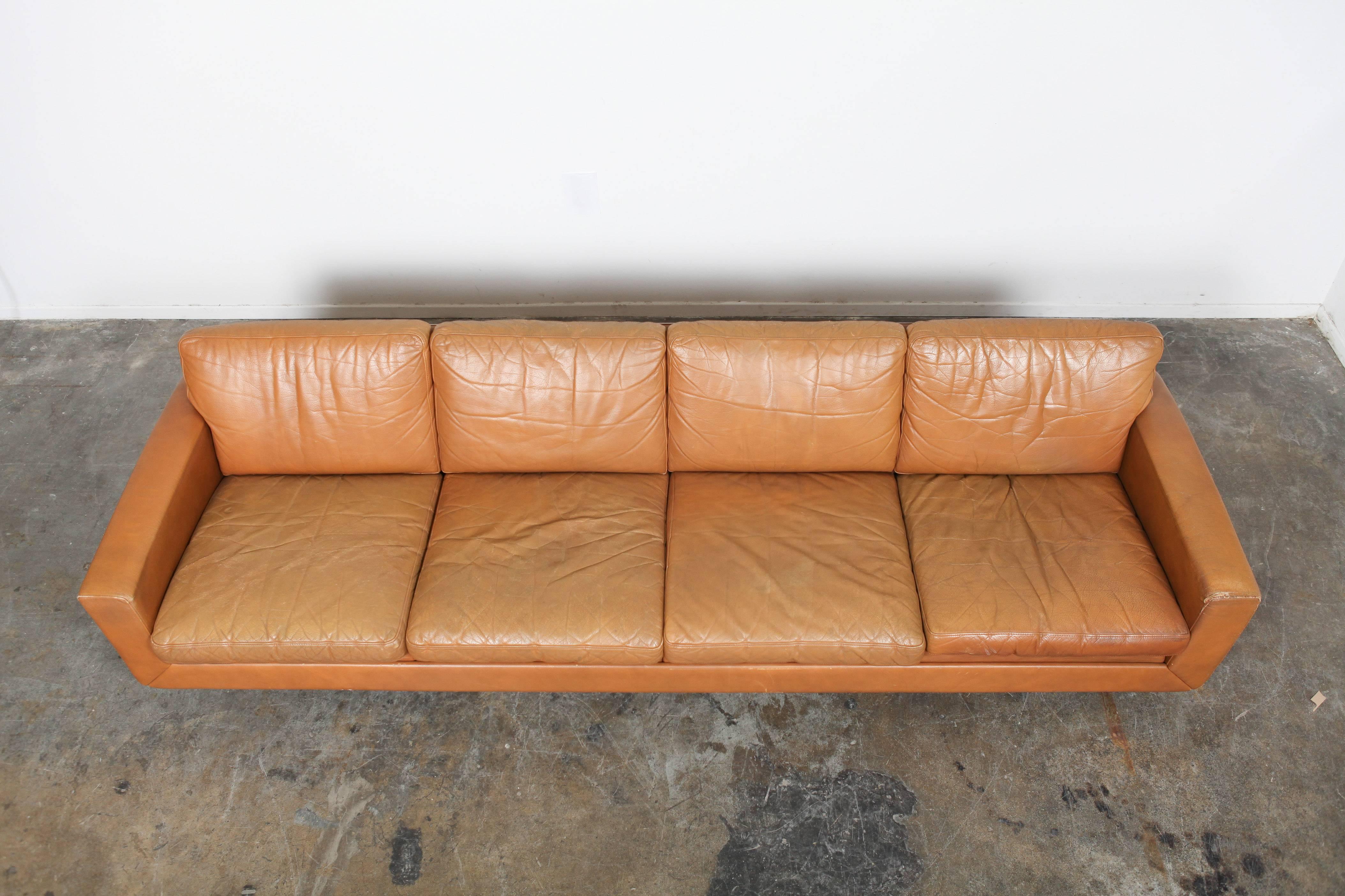 Danish Mid-Century Modern Low Leather Four-Seat Sofa 1