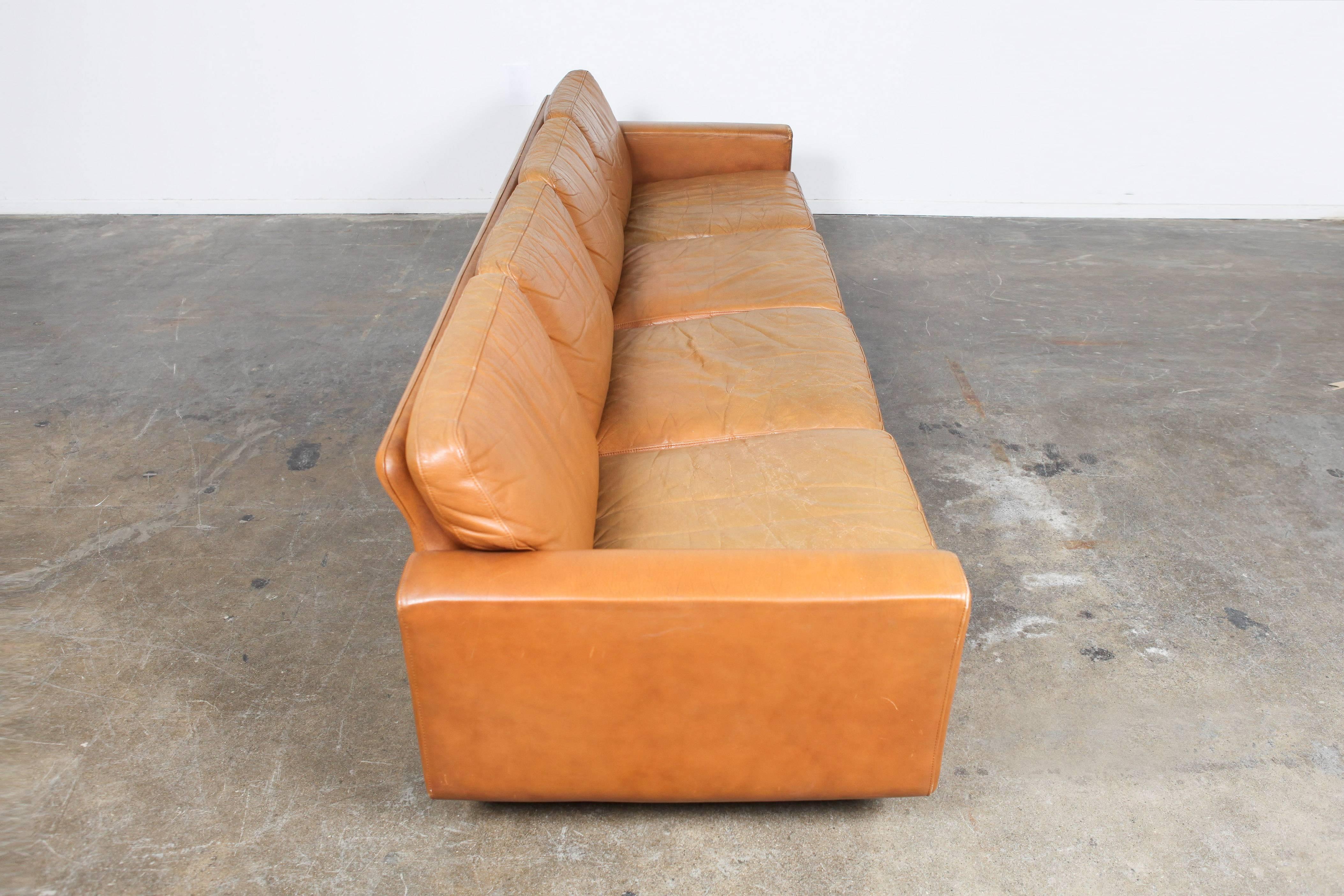 Danish Mid-Century Modern Low Leather Four-Seat Sofa 2