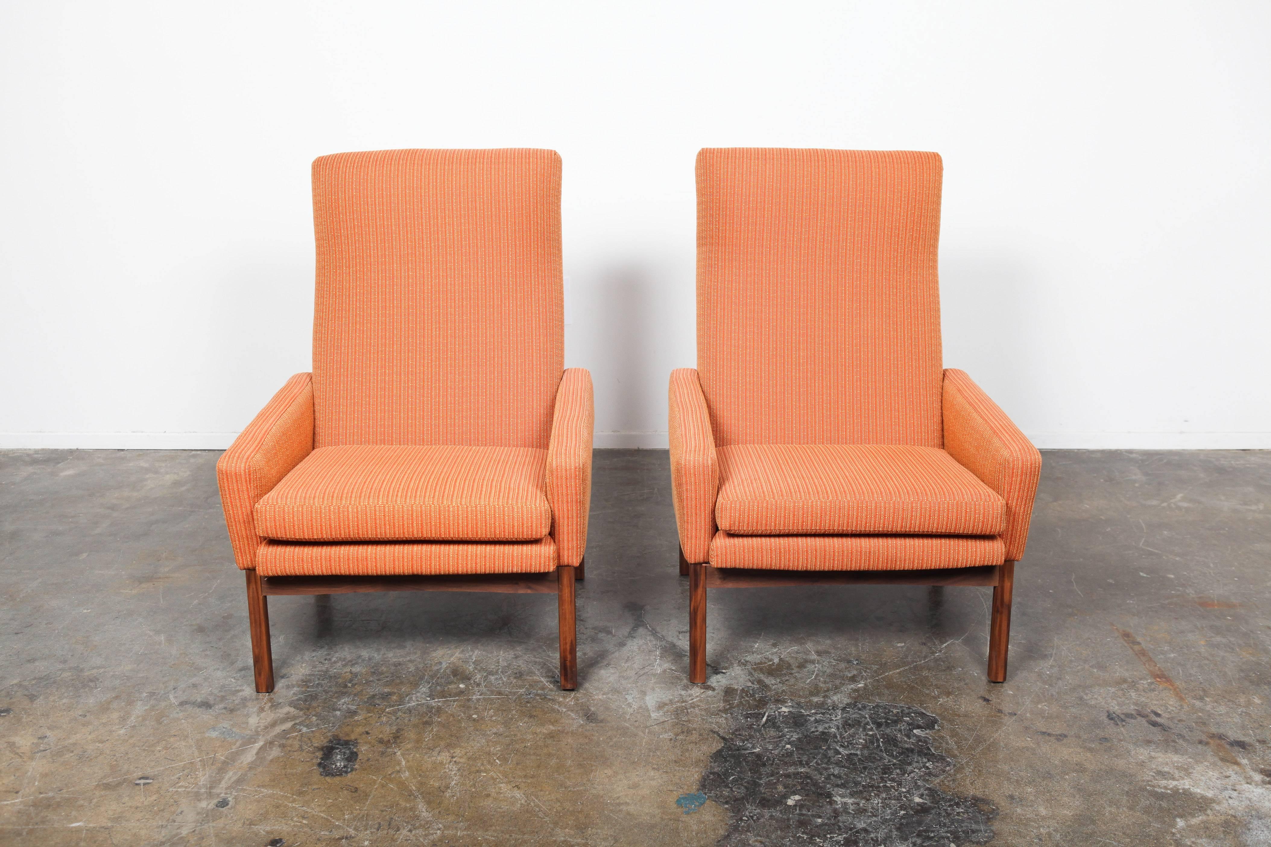 Pair of Danish Mid-Century Modern Tall Back Lounge Chairs In Excellent Condition In North Hollywood, CA
