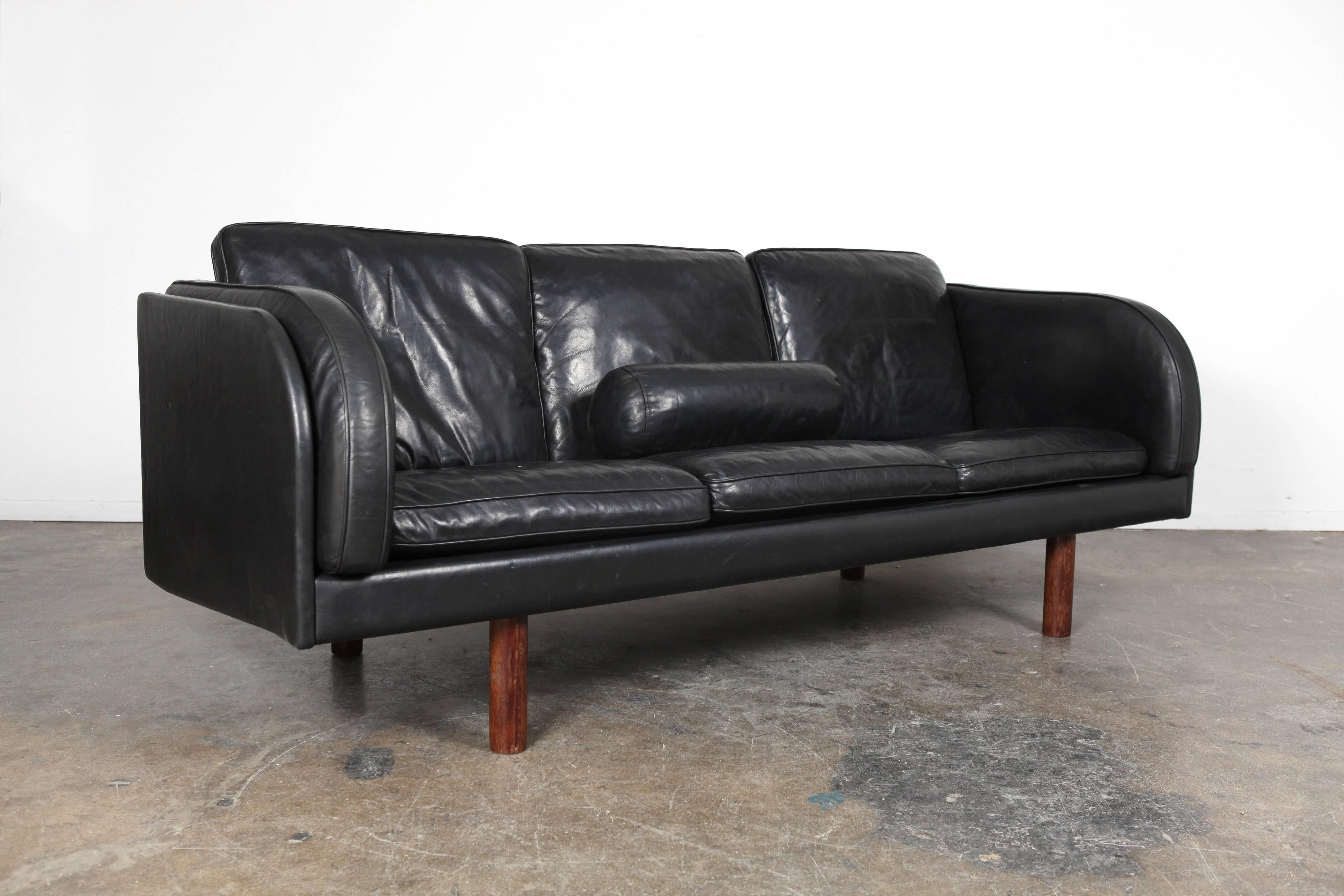 Mid-Century Modern Danish Mid-Century Jørgen Gammelgaard Black Leather Sofa