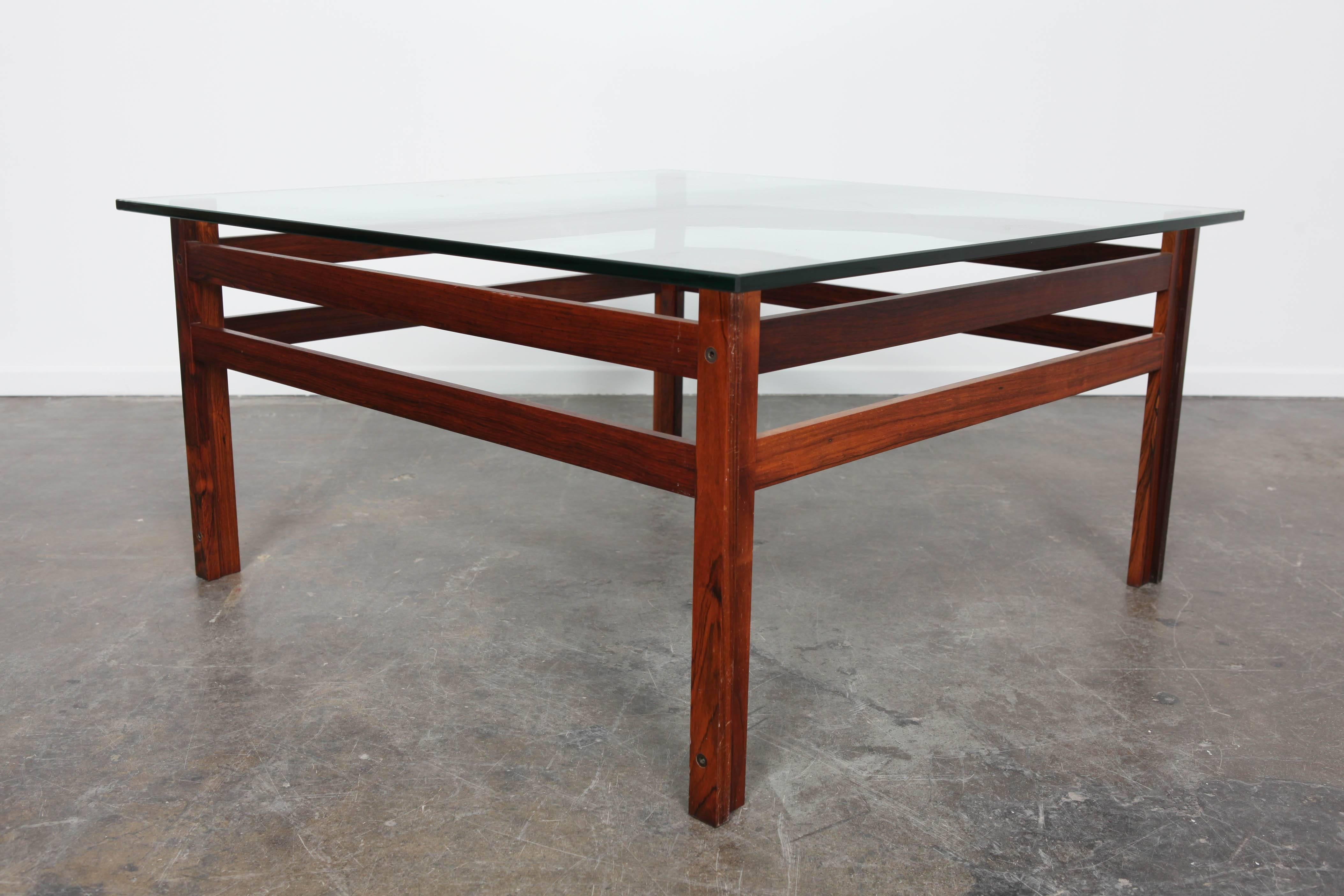 Mid-Century Modern Mid-Century, Swedish, Rosewood Frame Coffee Table with Glass Top, Square