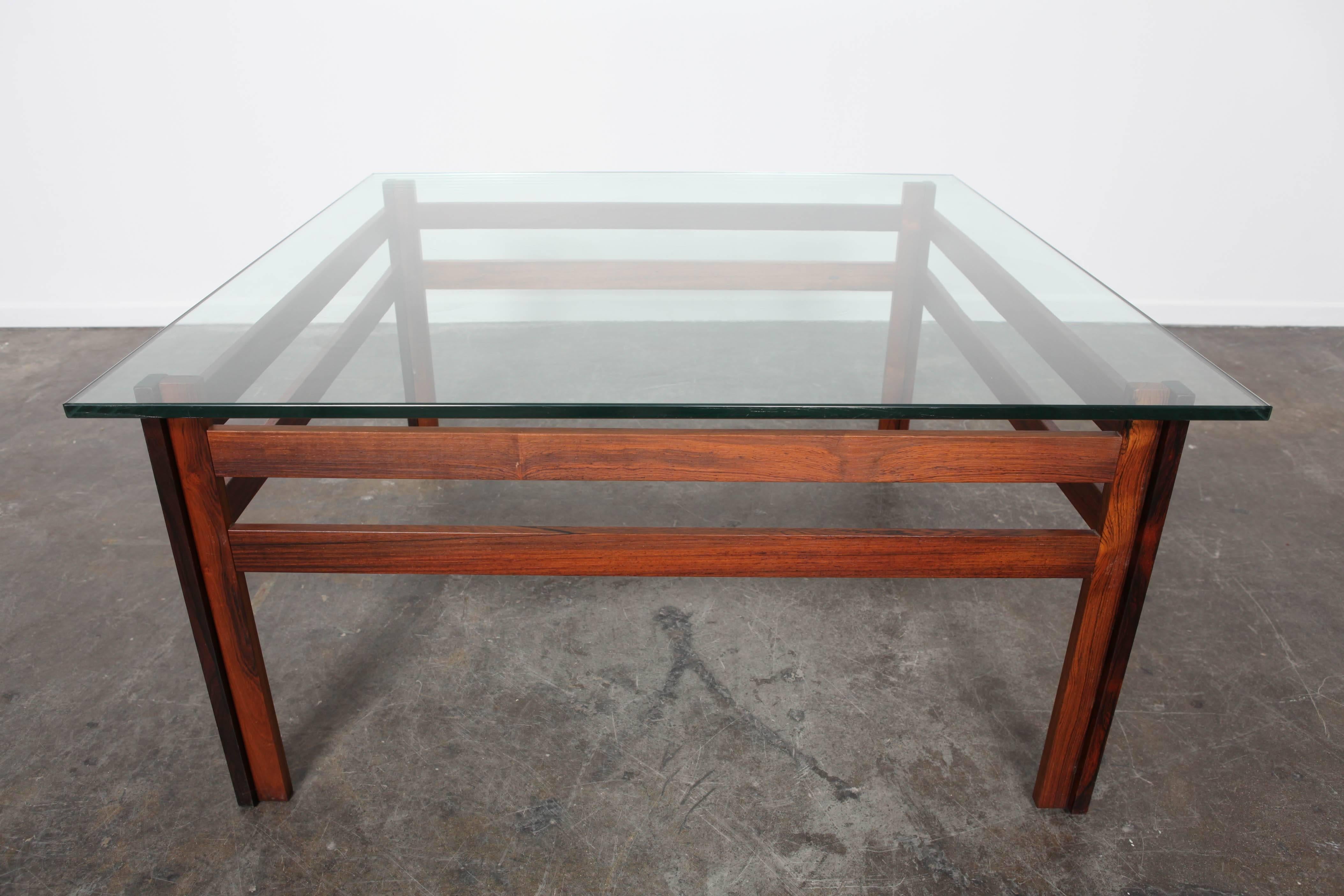 Mid-20th Century Mid-Century, Swedish, Rosewood Frame Coffee Table with Glass Top, Square