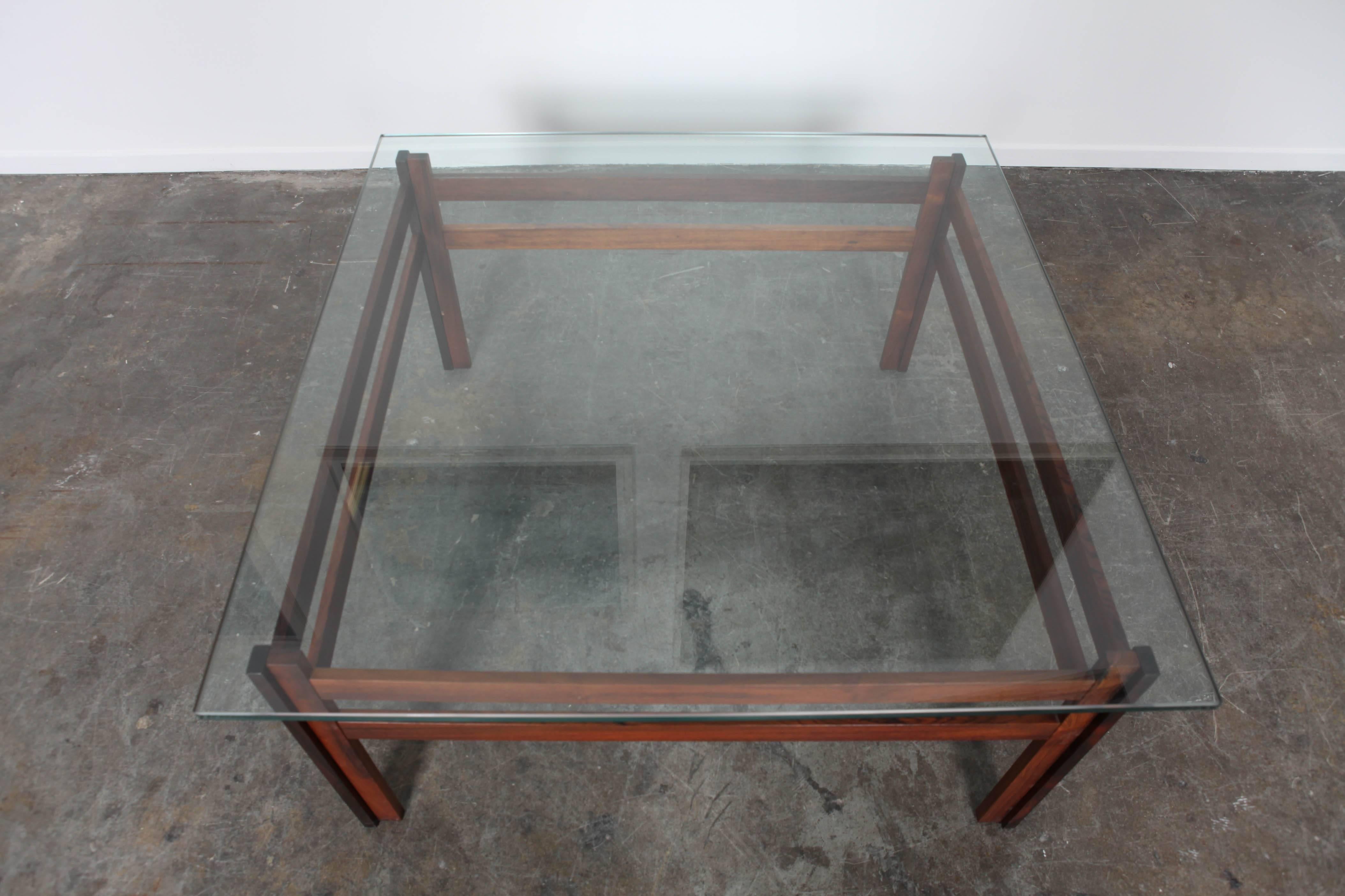 Mid-Century, Swedish, Rosewood Frame Coffee Table with Glass Top, Square 1