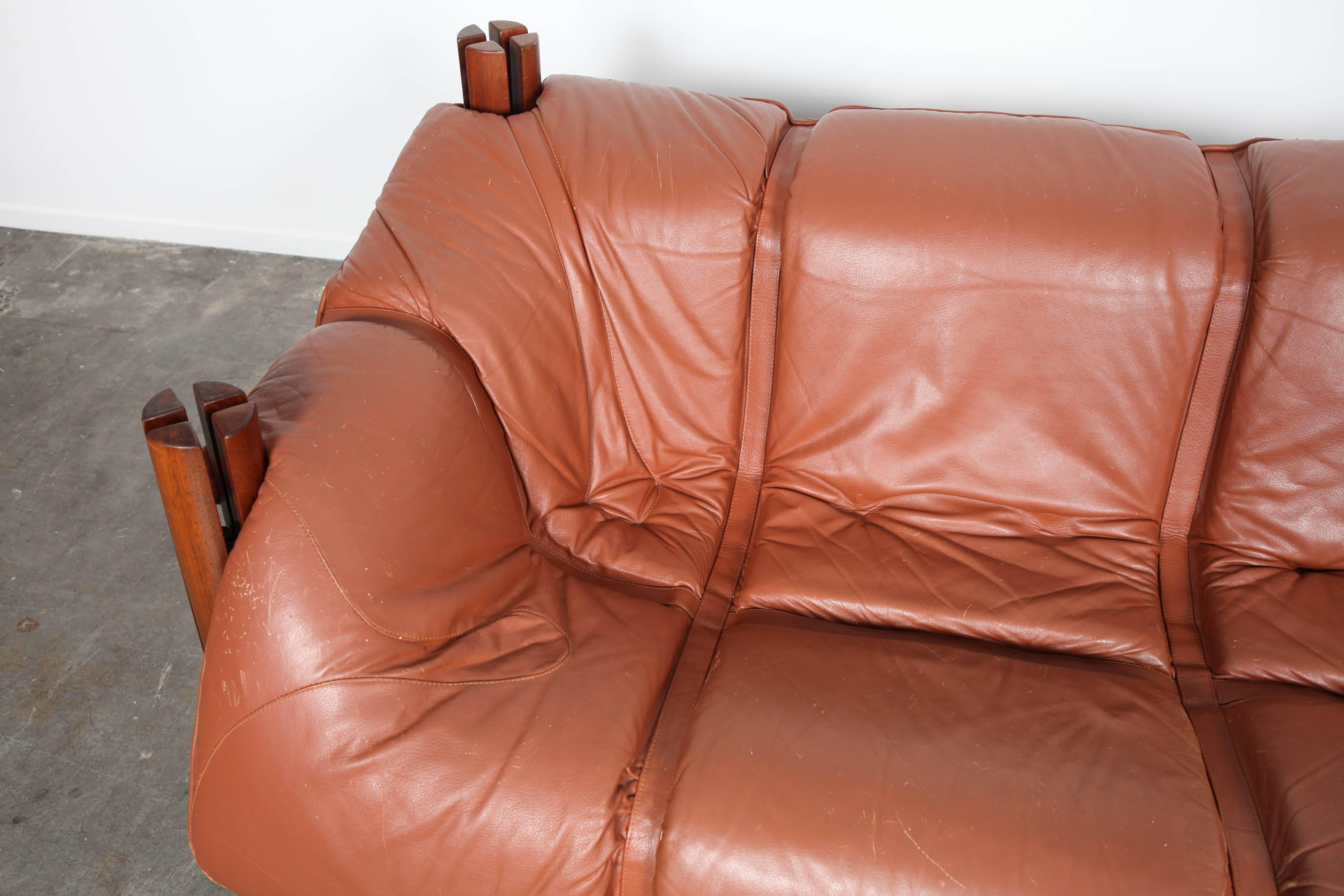 Percival Lafer MP-211 Brazilian Leather Sofa, 1970s Brazil In Good Condition In North Hollywood, CA