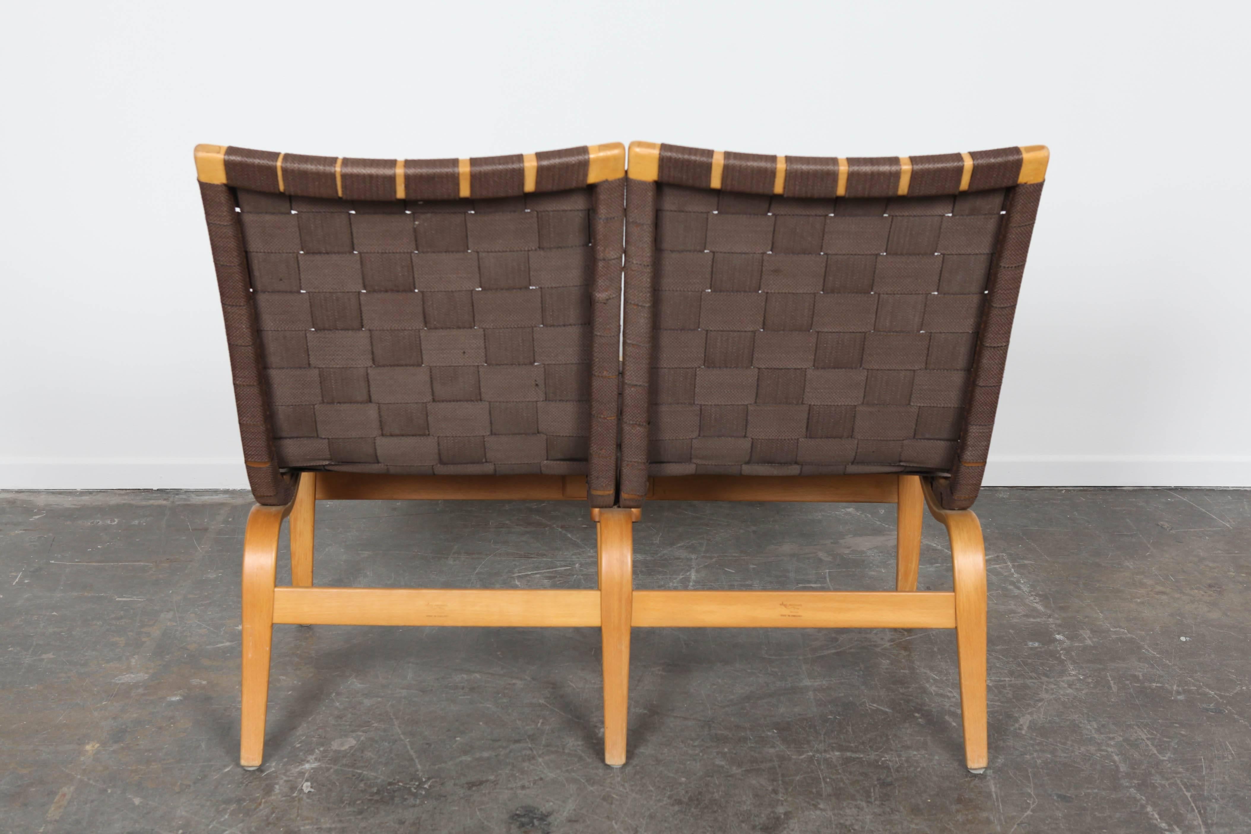 Beech Swedish Mid-Century Modern Two-Seat Webbed Sofa by Bruno Mathsson