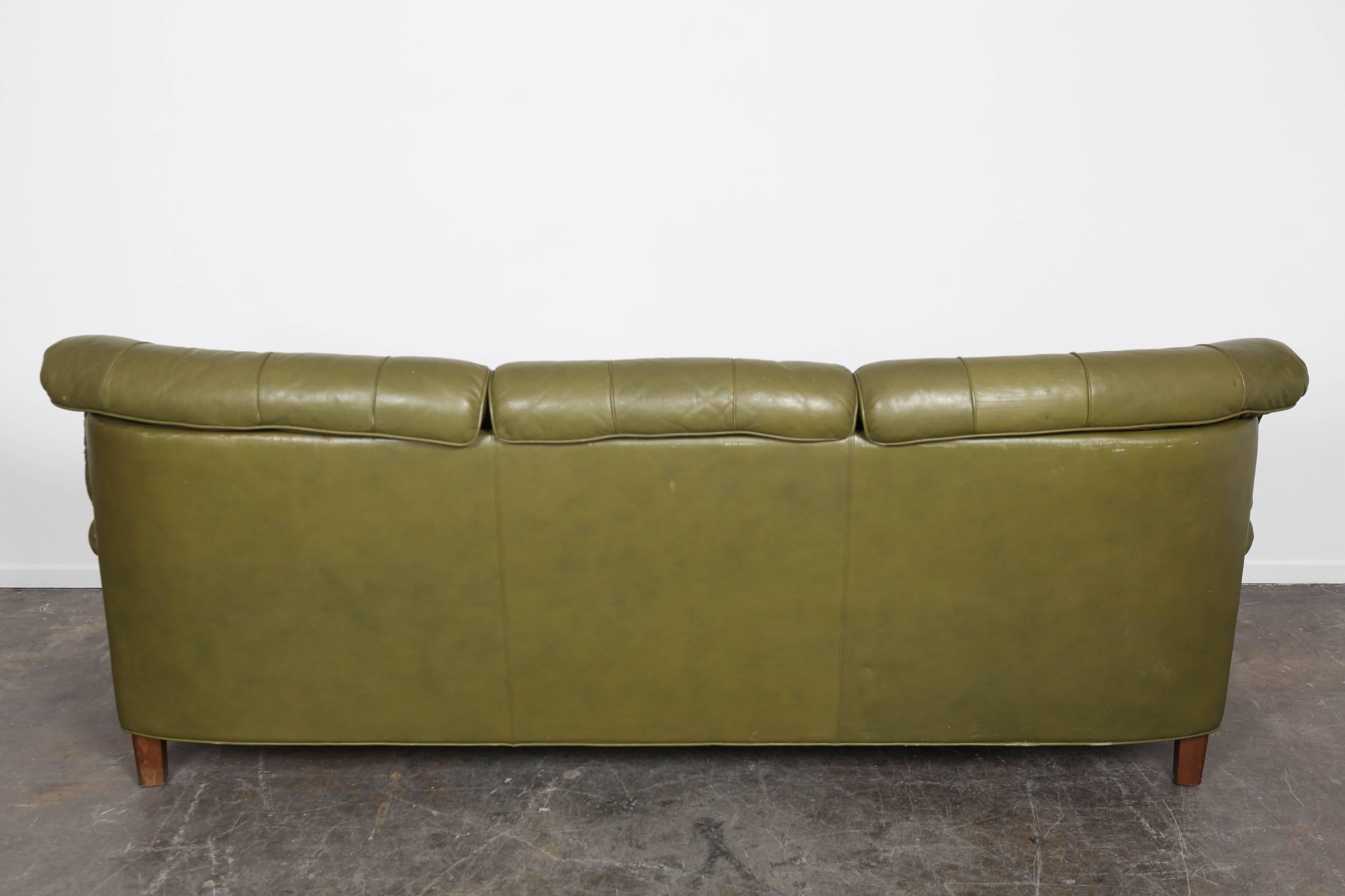 Arne Norell Three-Seat Sofa in Green Leather In Good Condition In North Hollywood, CA