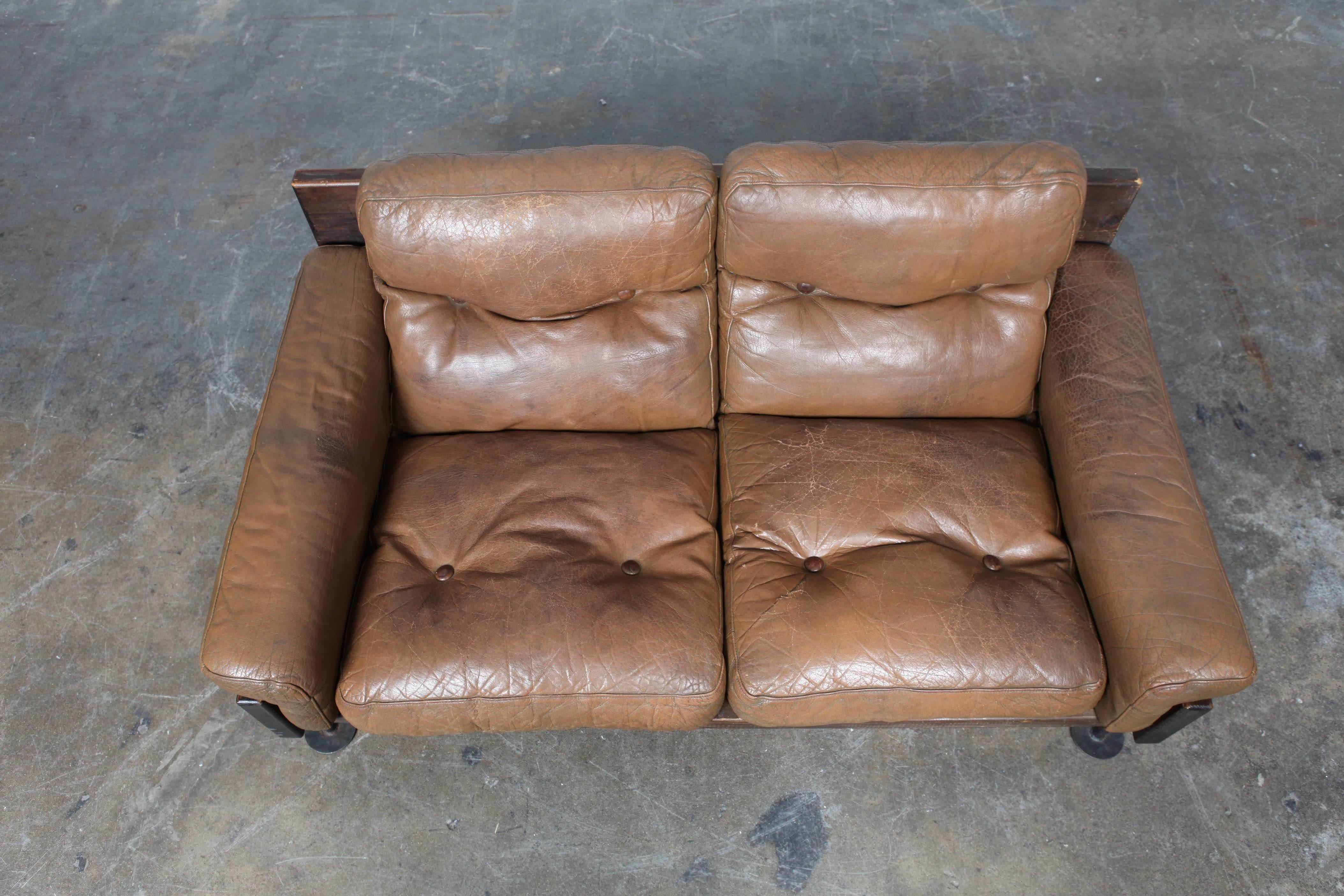 Finnish Brown Leather Two-Seat Sofa by Hannu Jyräs, Finland