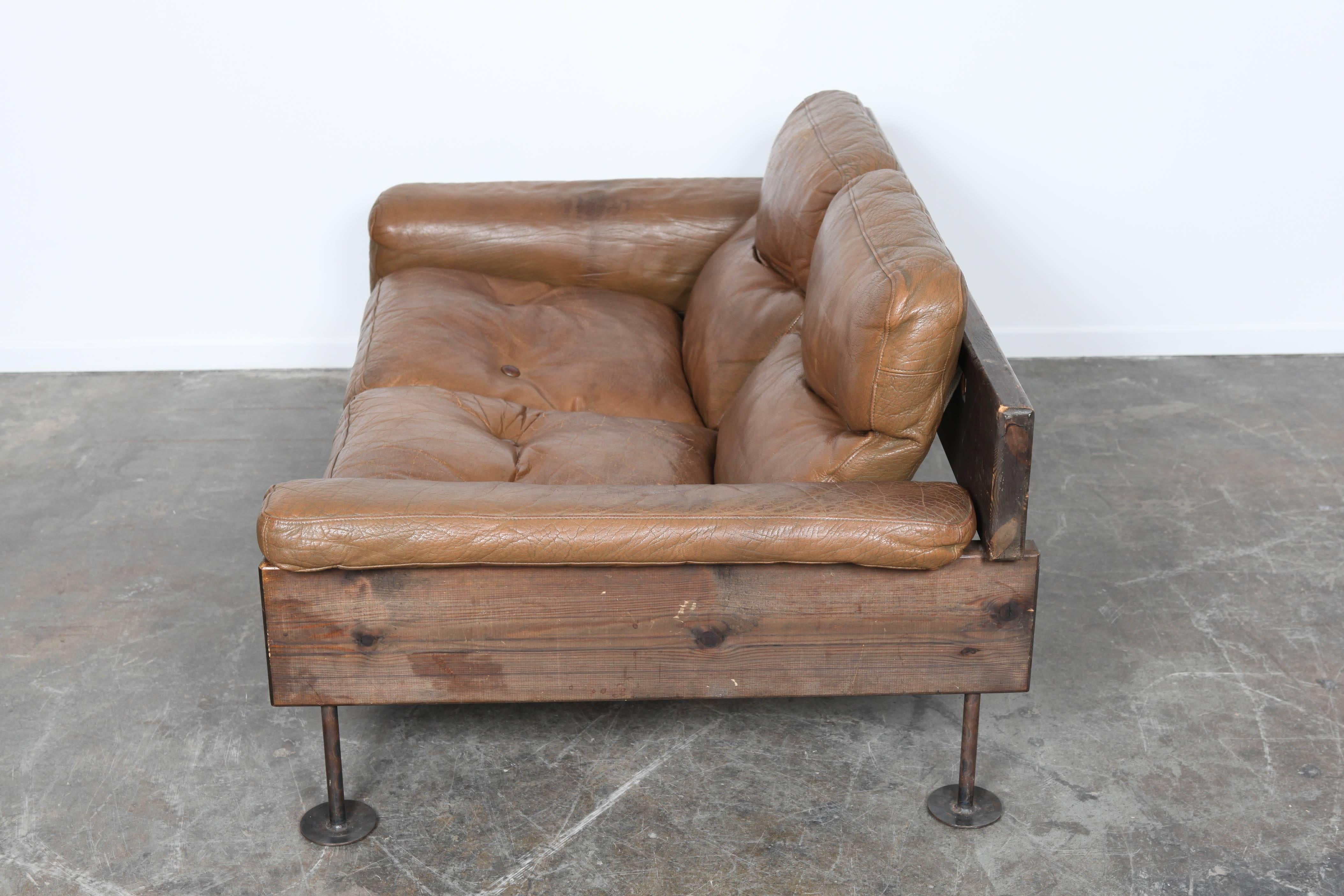 Brown Leather Two-Seat Sofa by Hannu Jyräs, Finland 1