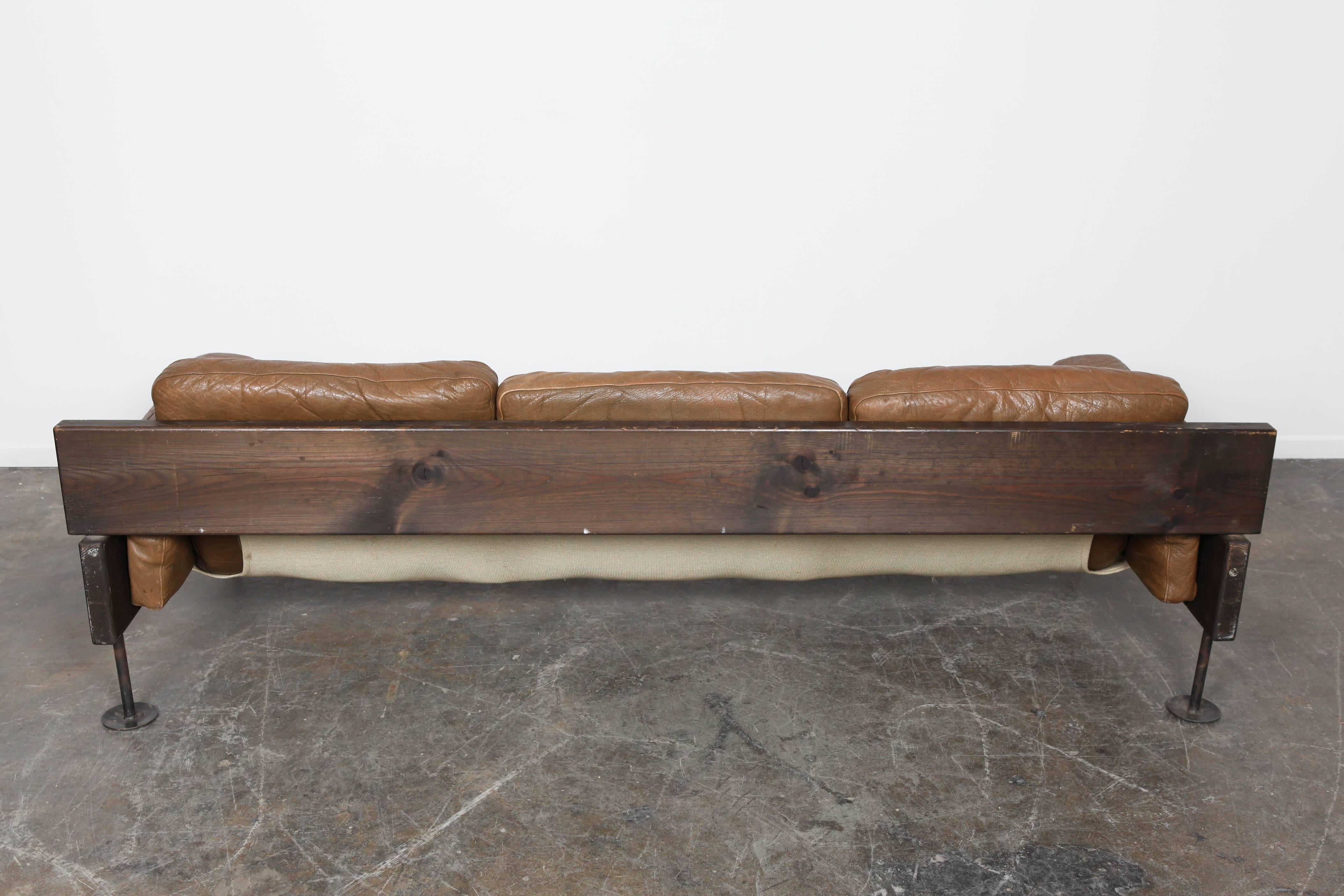 Late 20th Century Brown Leather Three-Seat Sofa by Hannu Jyras, Finland