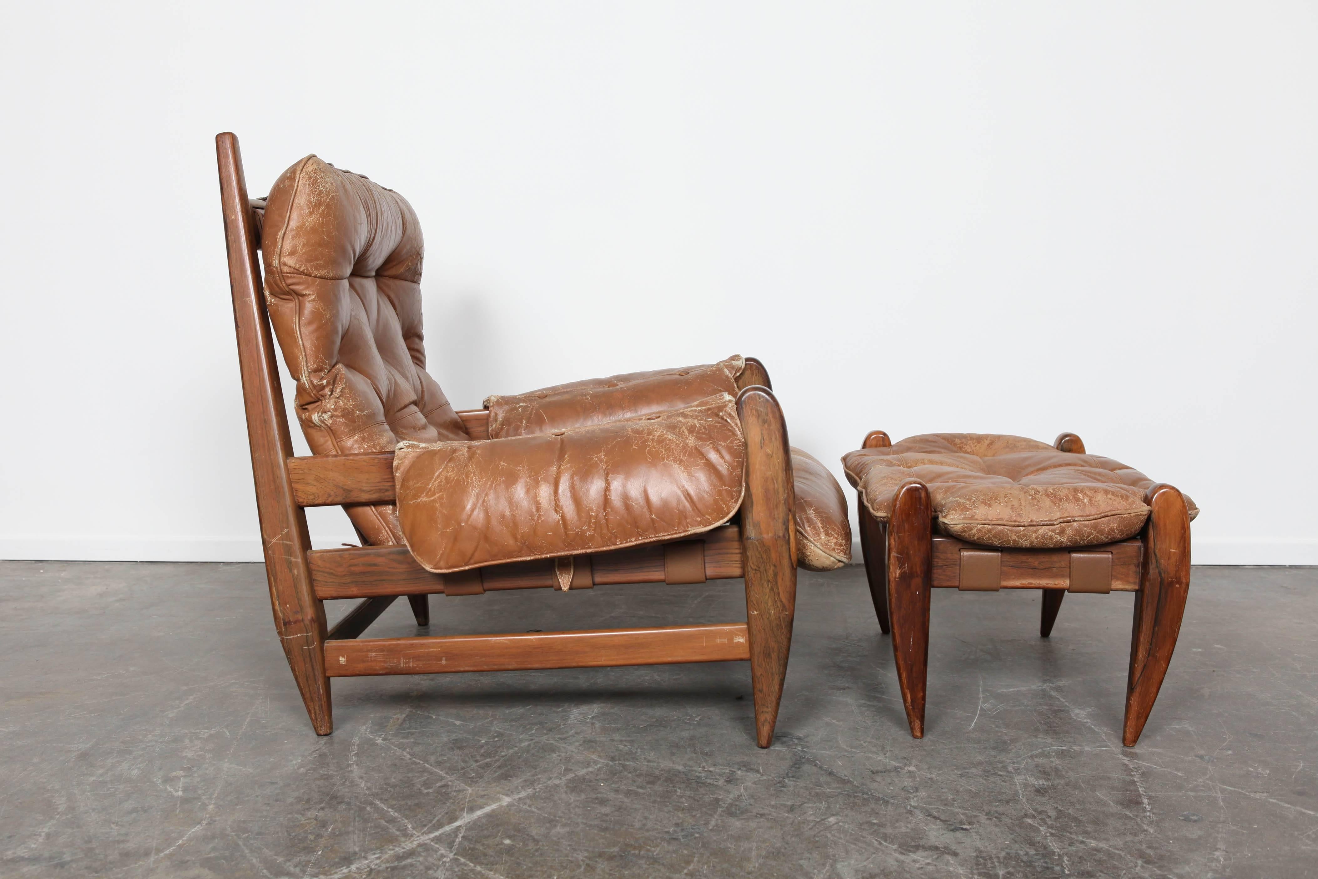 Mid-20th Century Brazilian Rosewood Lounge Chair and Ottoman by Jean Gillon