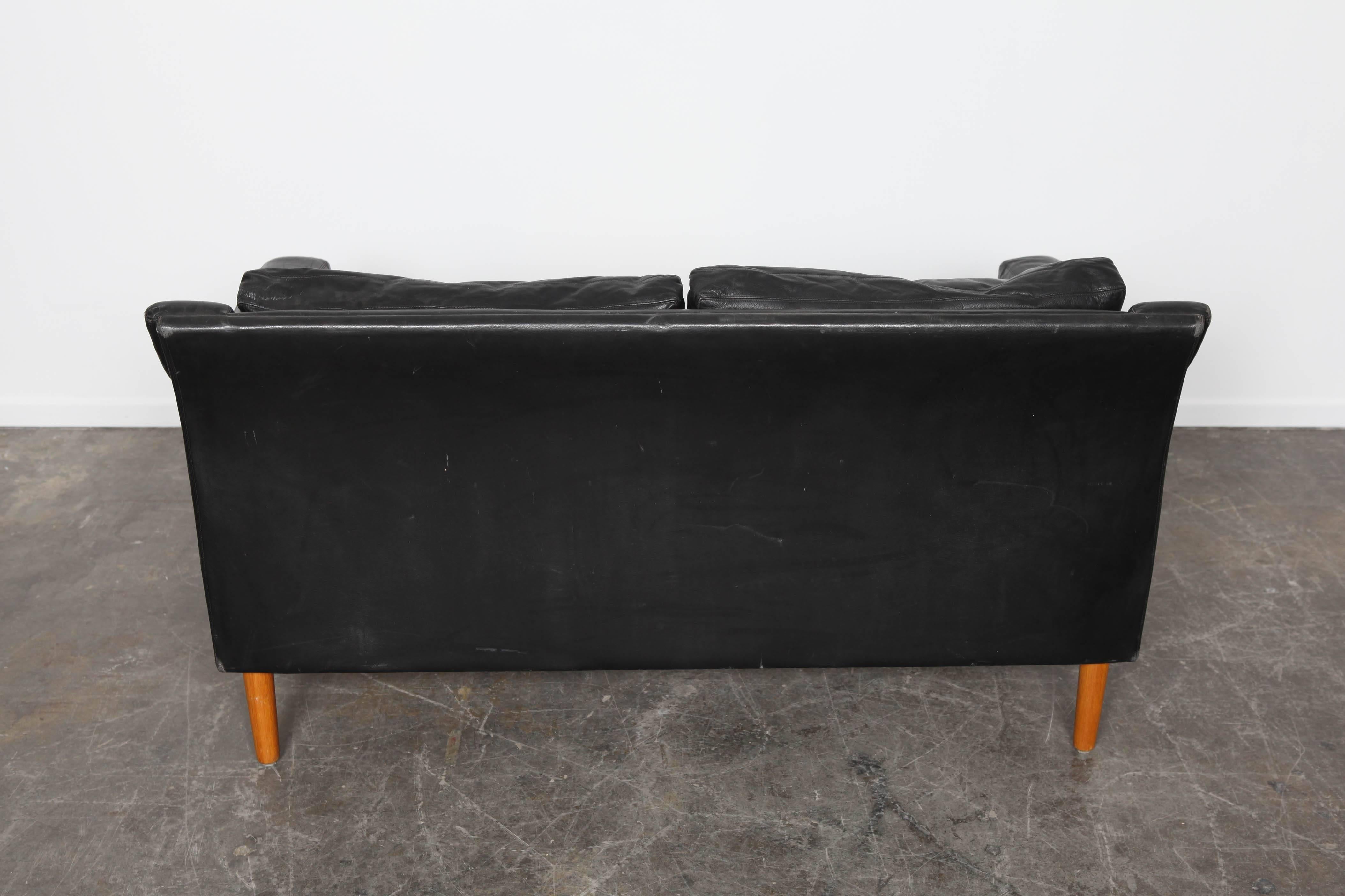 European Black Leather Two-Seat Sofa