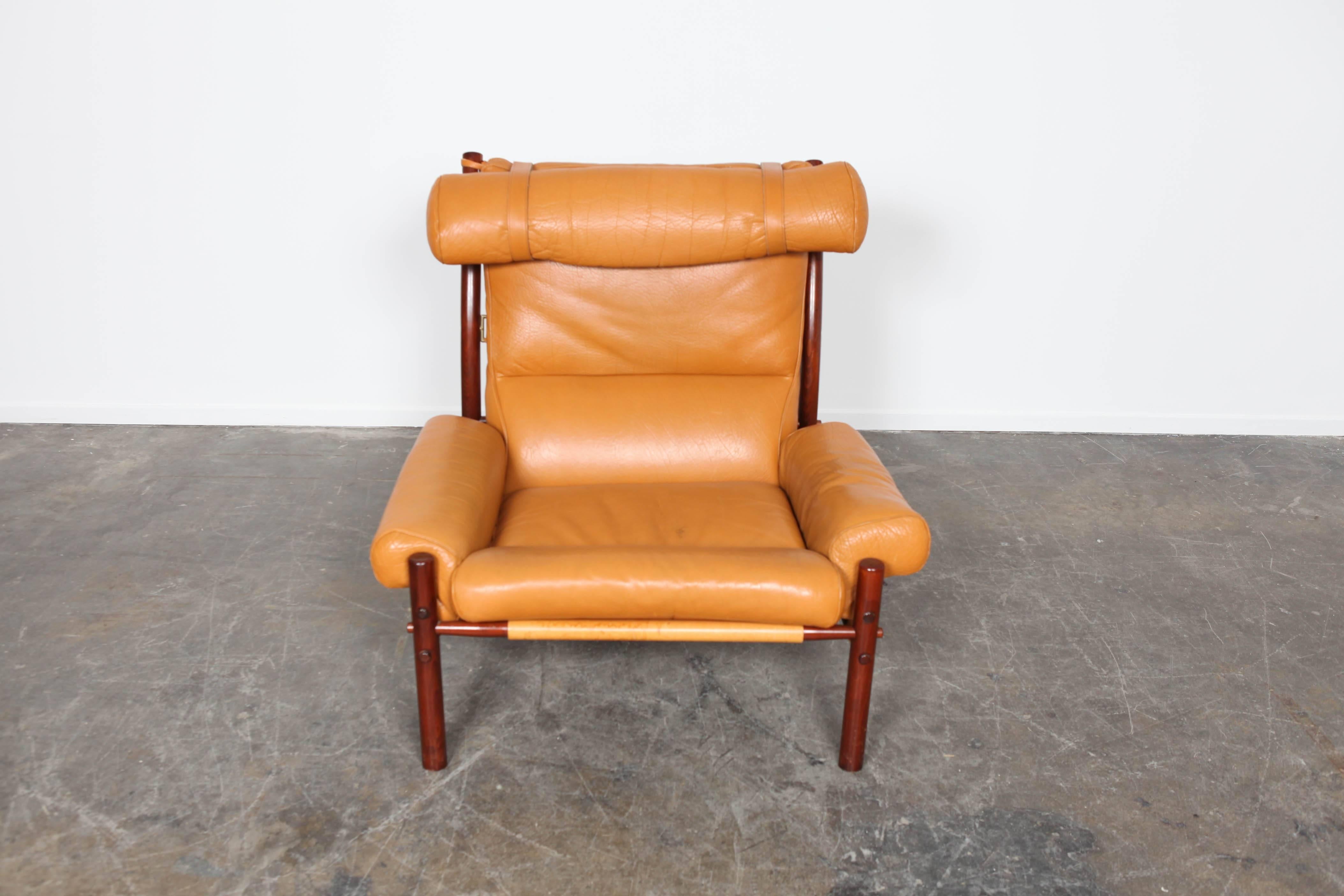 "Inca" leather lounge chair by Arne Norell, Sweden. Original leather.