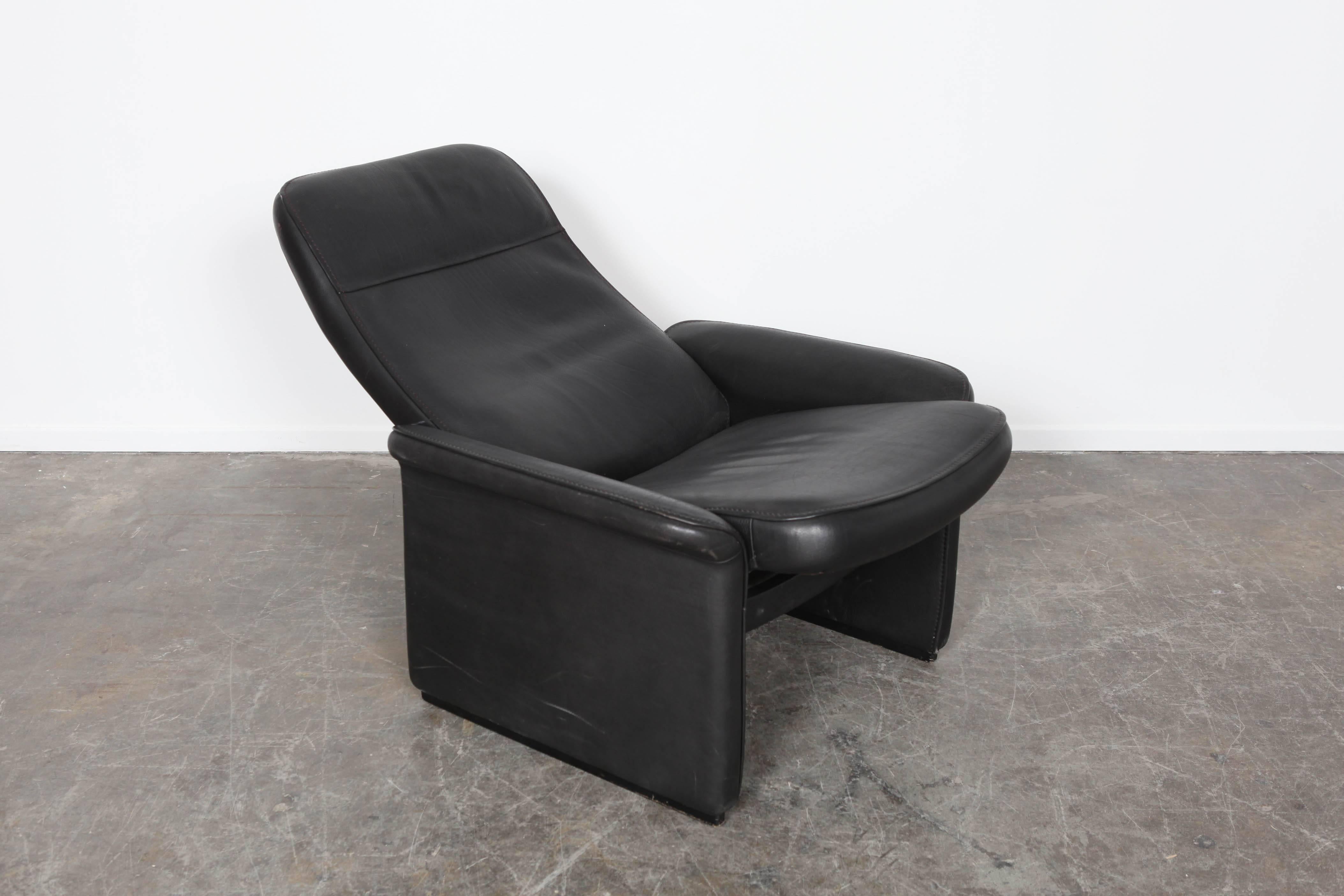 Swiss De Sede Black Leather Reclining Ds-50 Lounge Chair