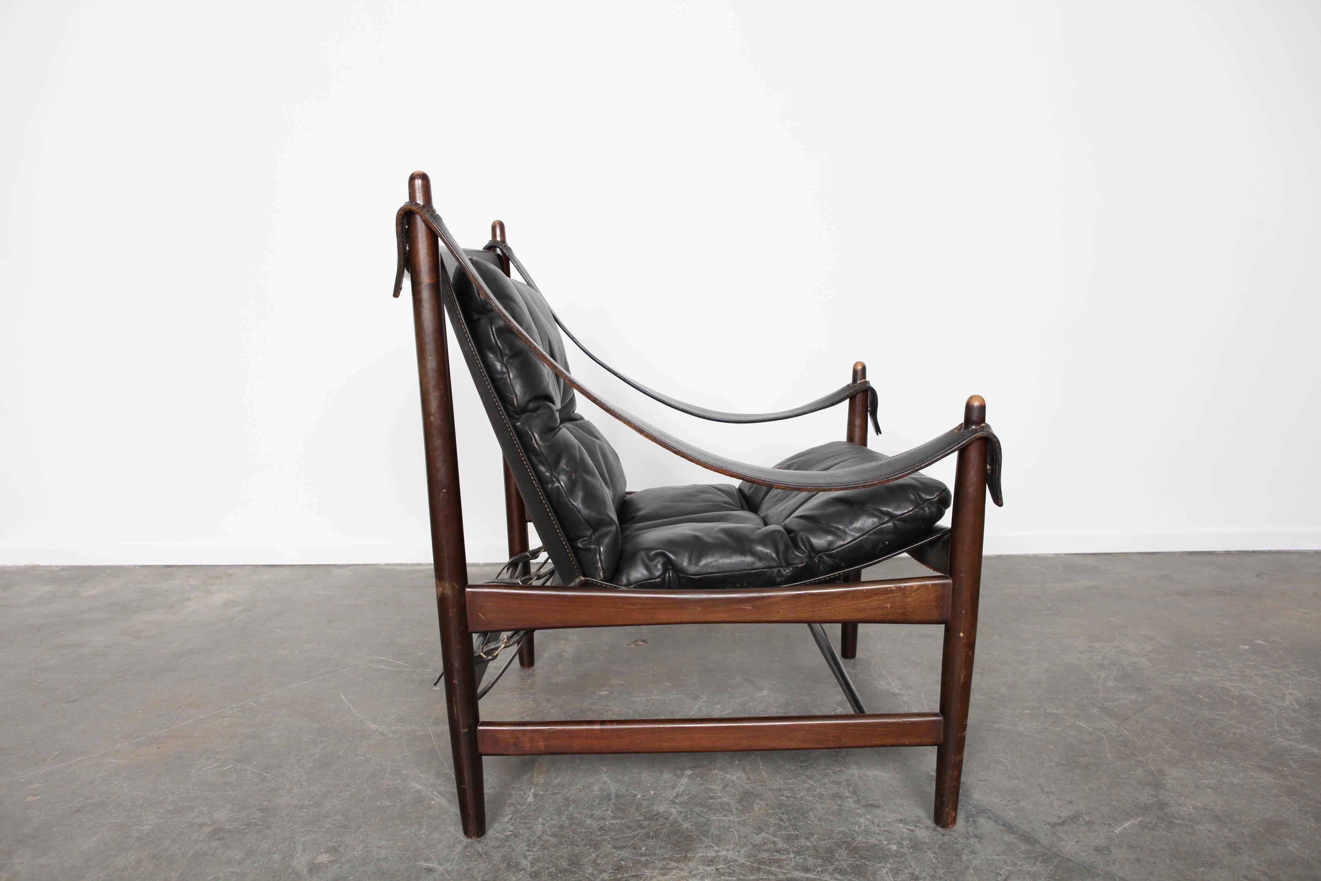 Mid-Century Modern Midcentury Black Leather Safari Chair