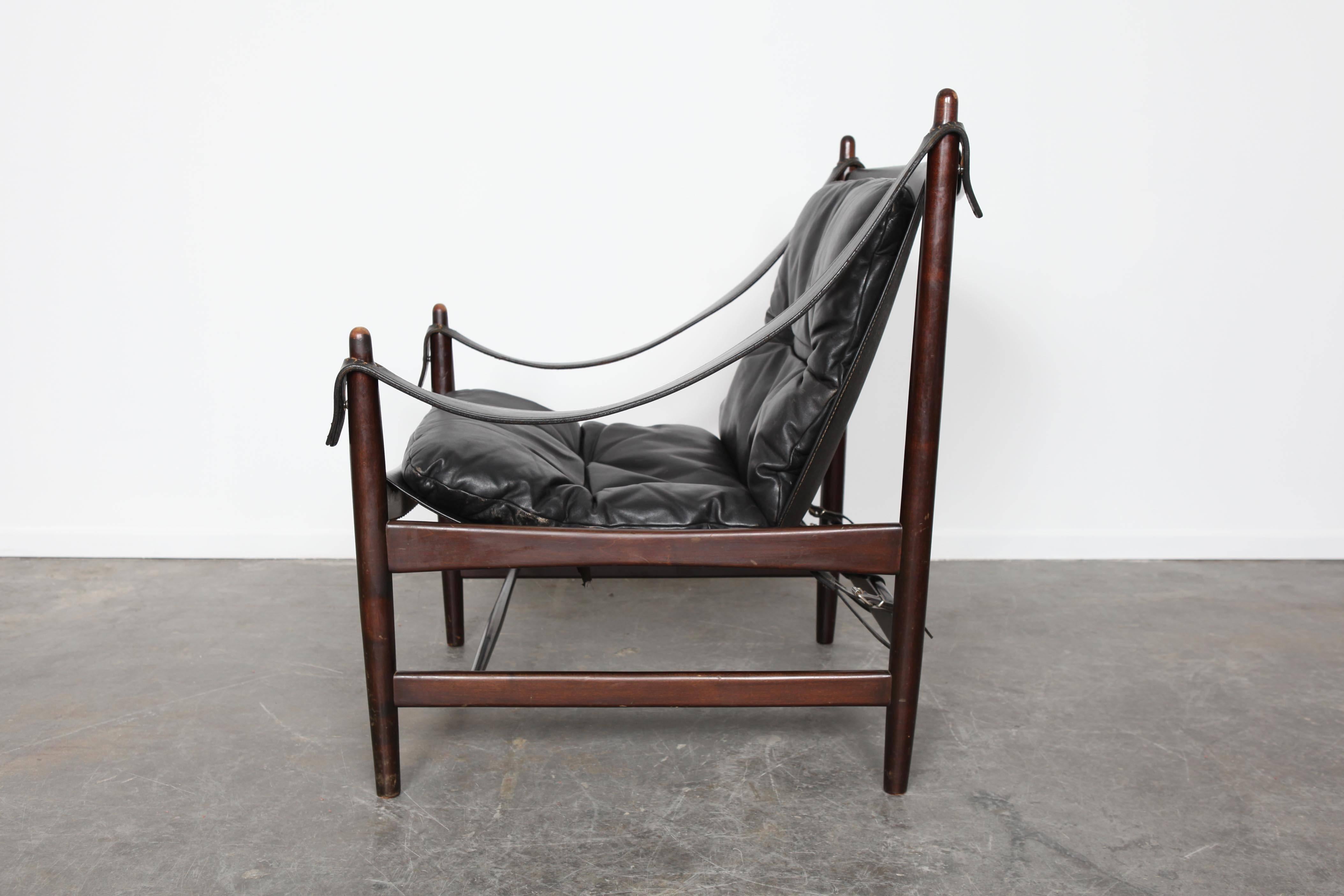 Mid-20th Century Midcentury Black Leather Safari Chair