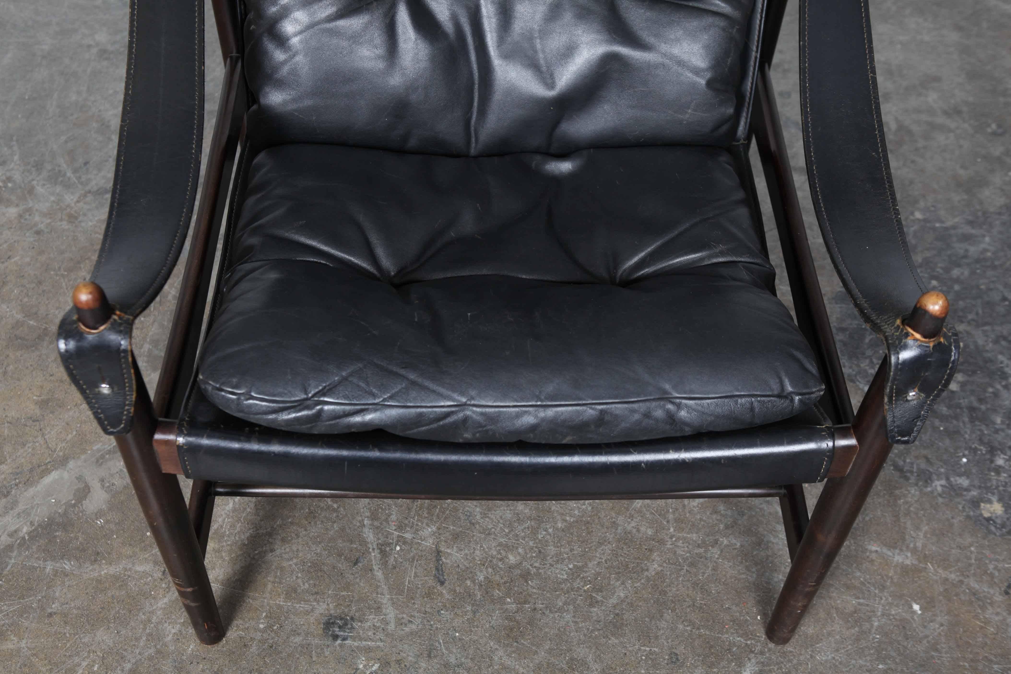 Midcentury Black Leather Safari Chair 1