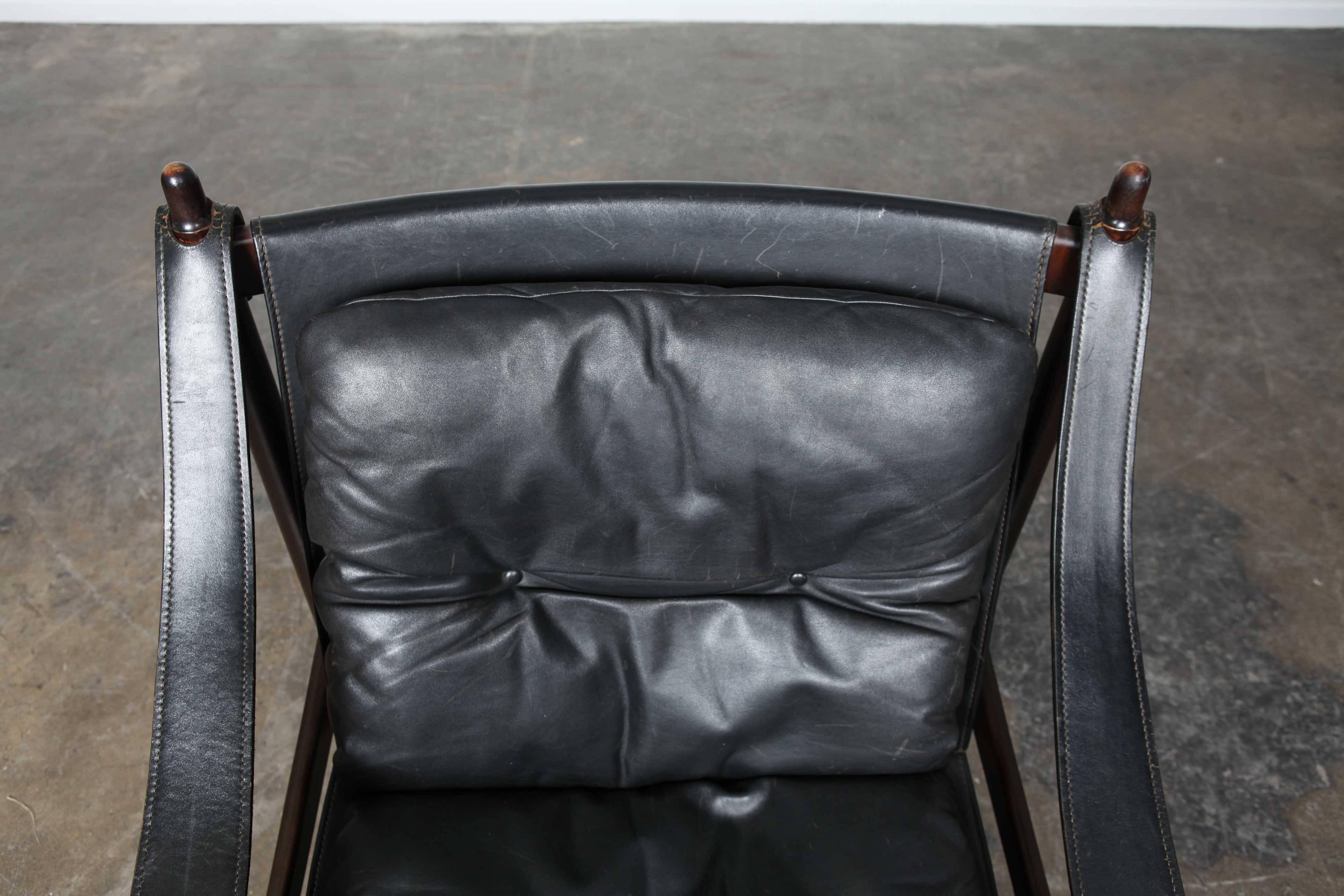 Midcentury Black Leather Safari Chair 2